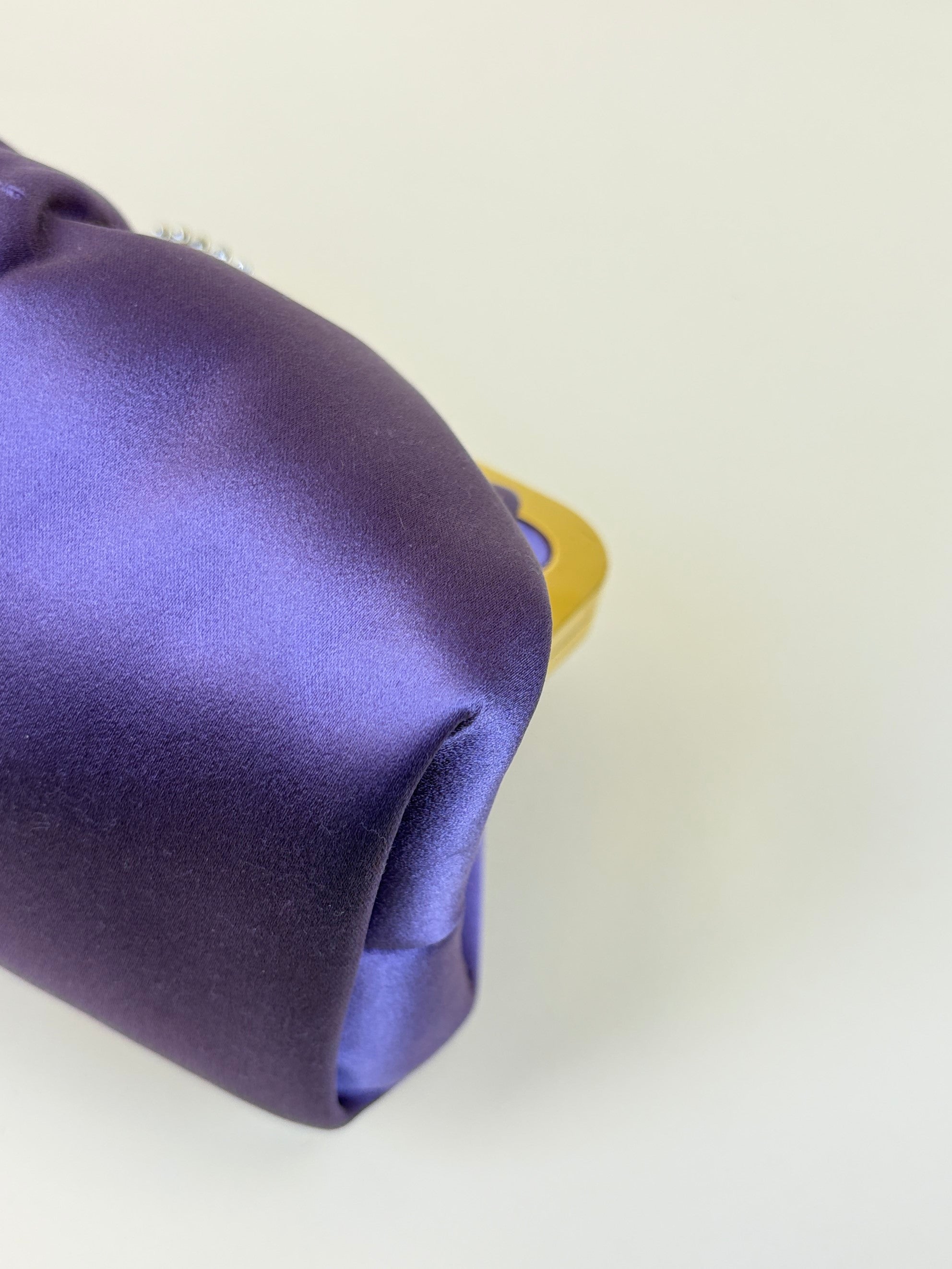 Gucci satin purple crystal embellished bow clutch