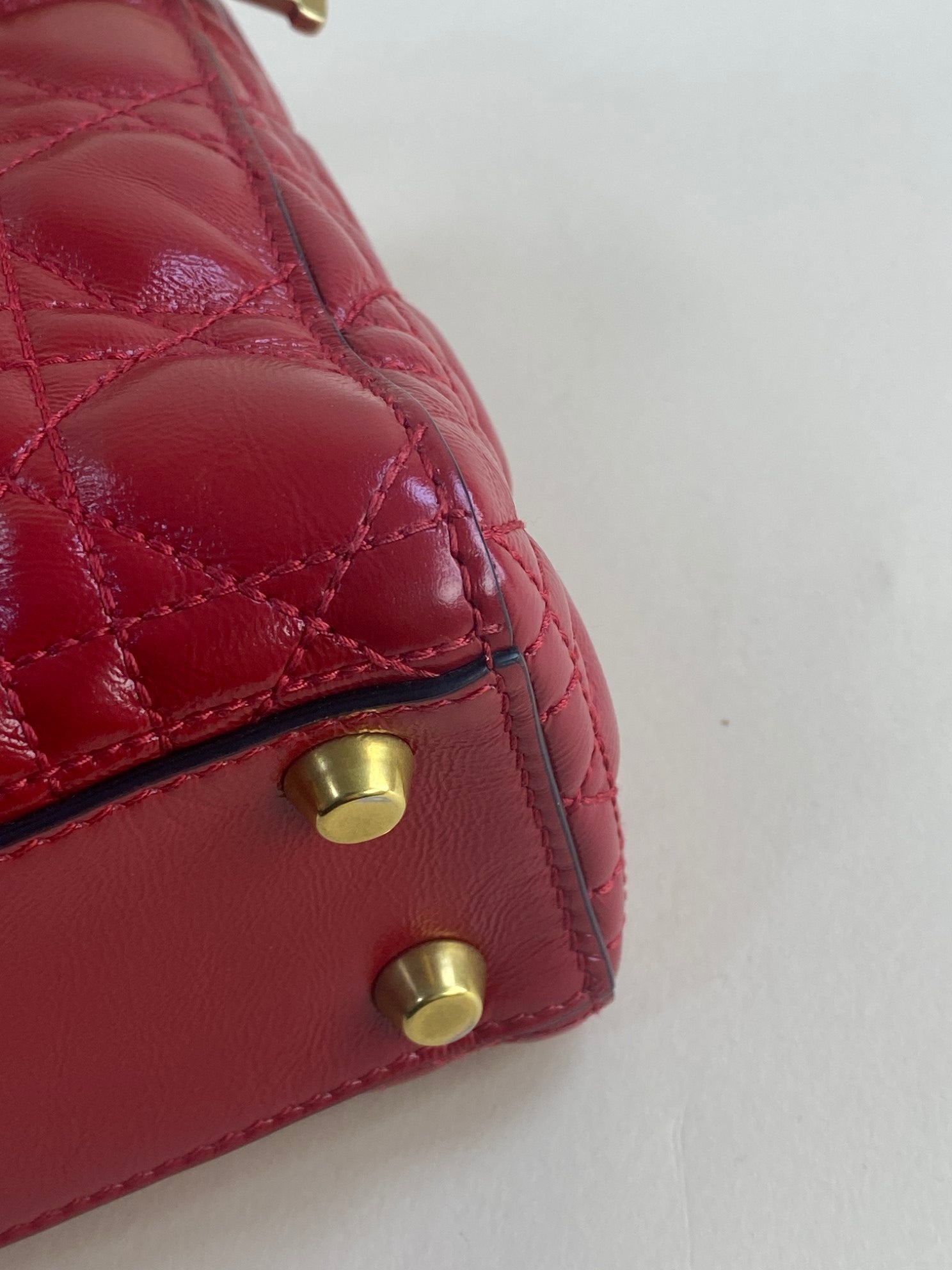 Christian Dior crinkeld patent small lucky red lady Dior with strap