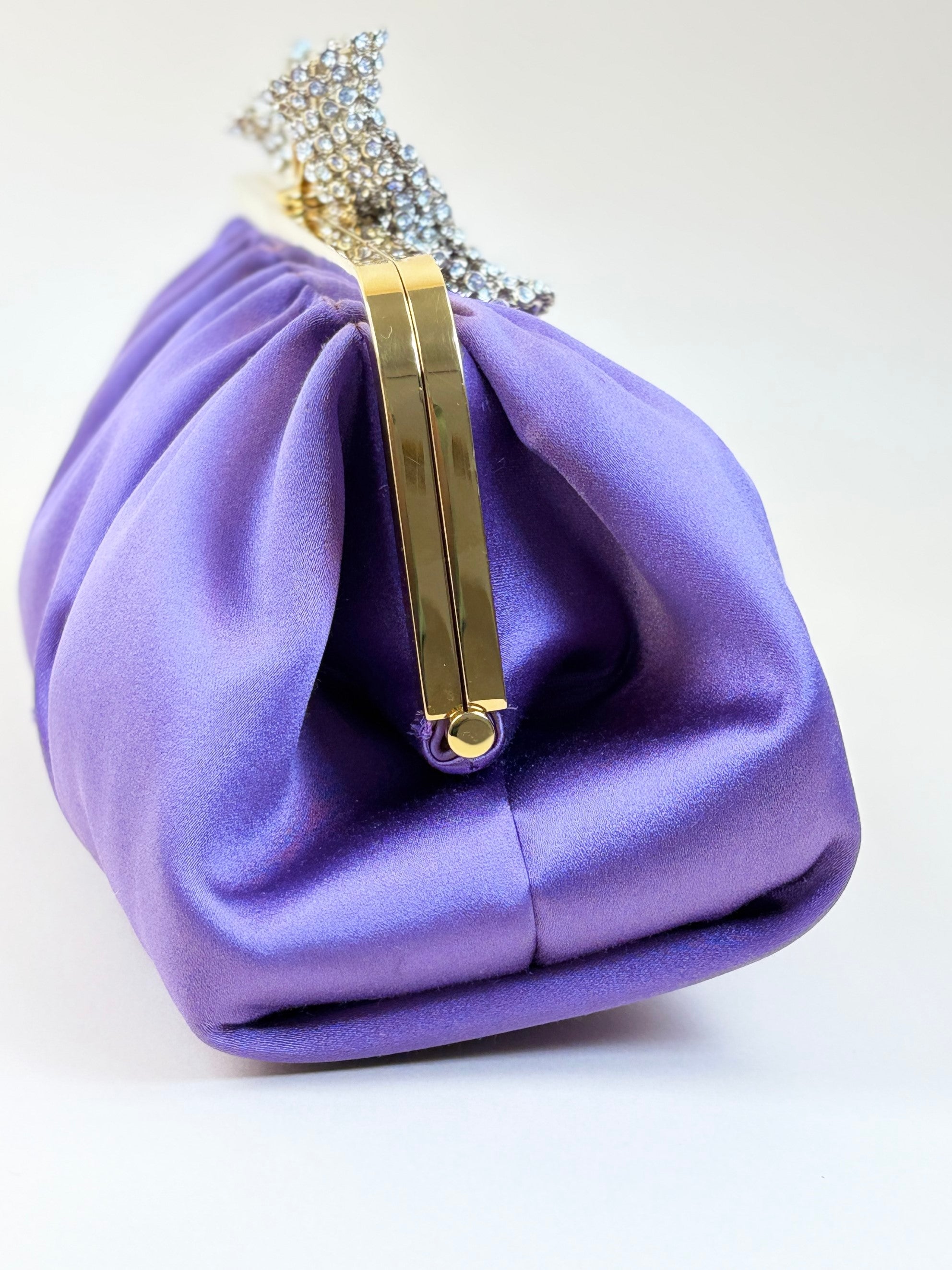 Gucci satin purple crystal embellished bow clutch