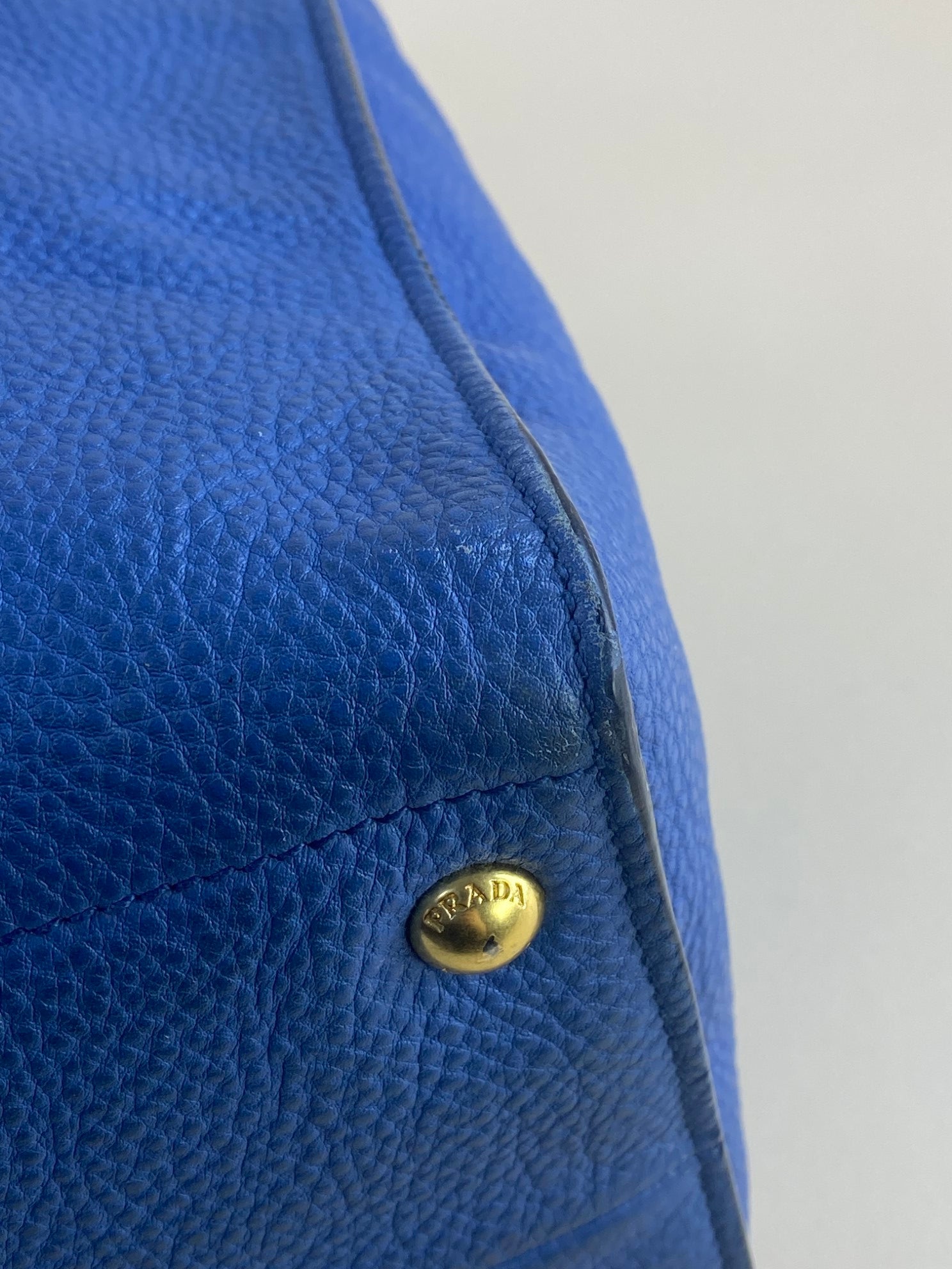 Prada Blue Vitello Daino twin pocket tote Bag