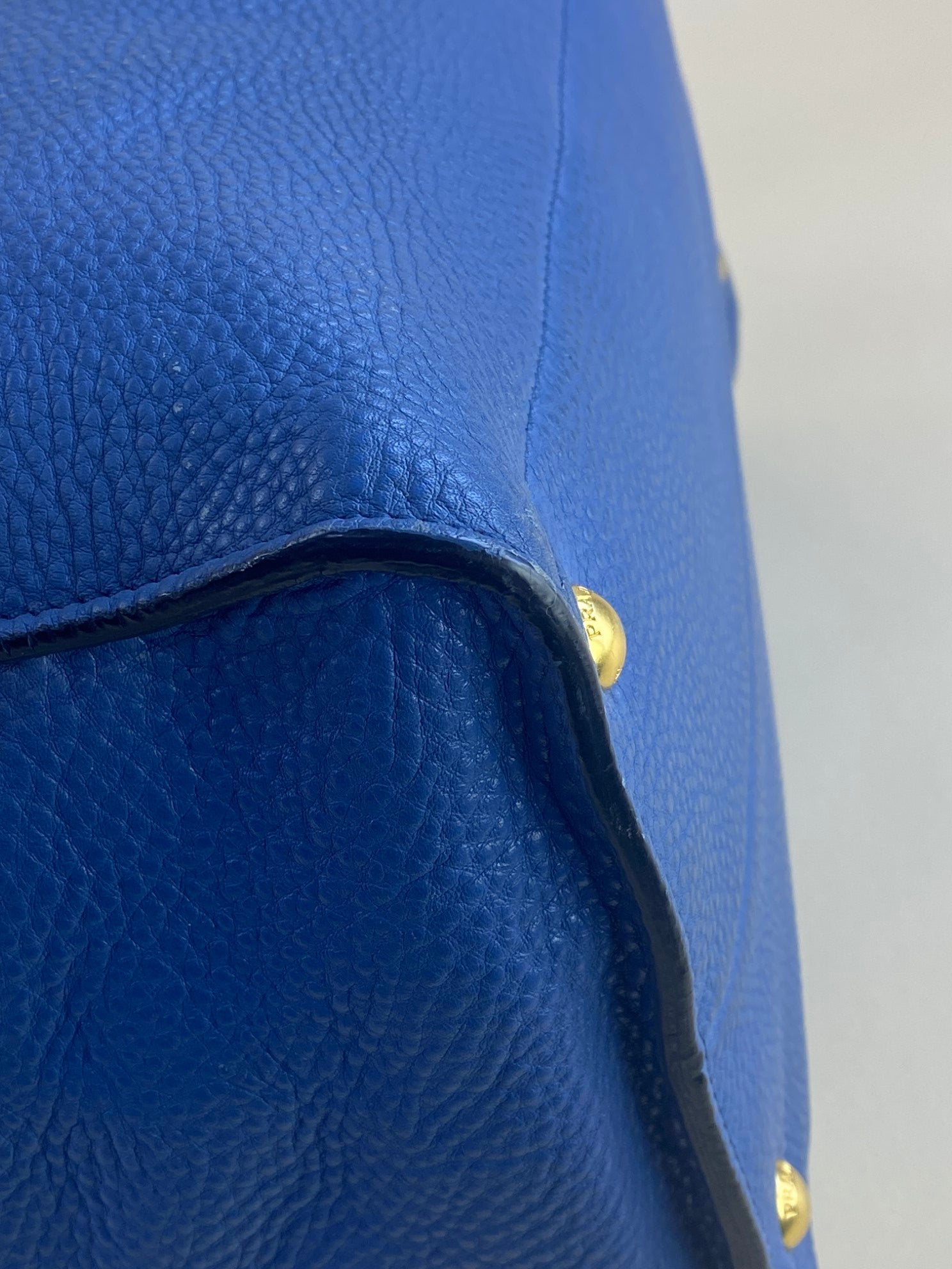 Prada Blue Vitello Daino twin pocket tote Bag