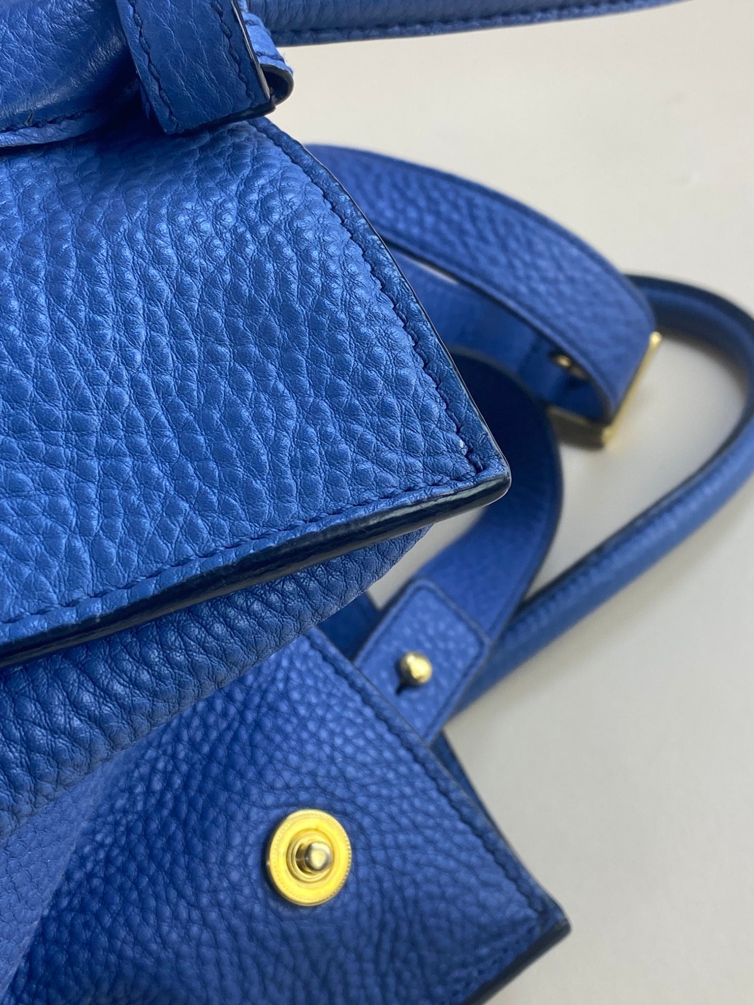 Prada Blue Vitello Daino twin pocket tote Bag