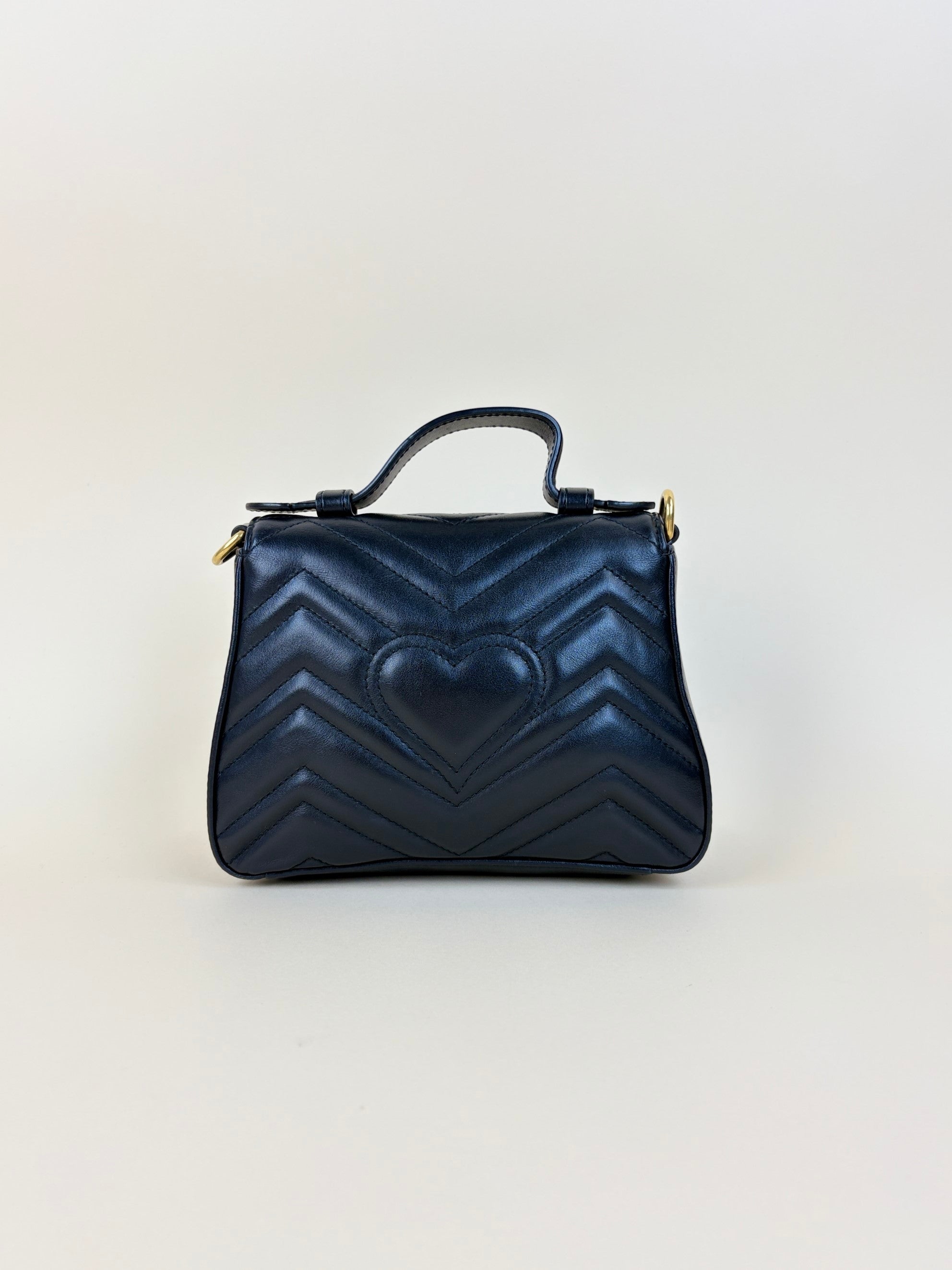Gucci Black Matelasse Mini GG Marmont Top Handle Shoulder Bag