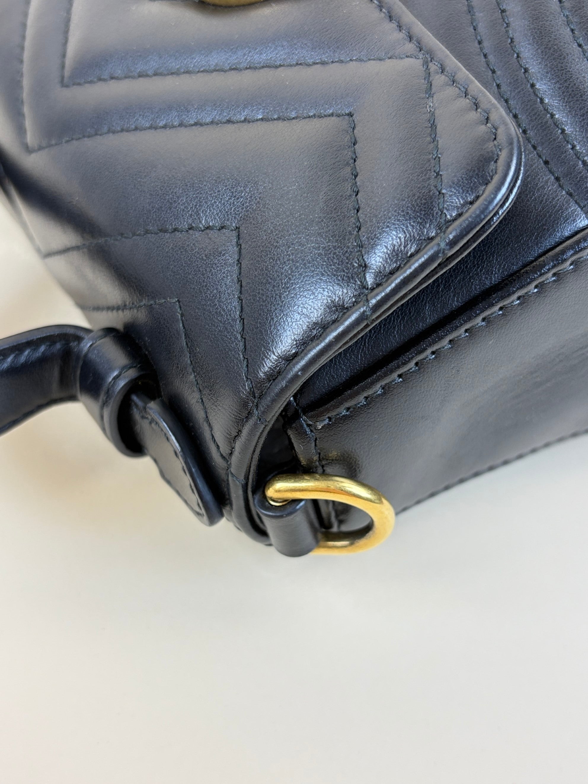 Gucci Black Matelasse Mini GG Marmont Top Handle Shoulder Bag