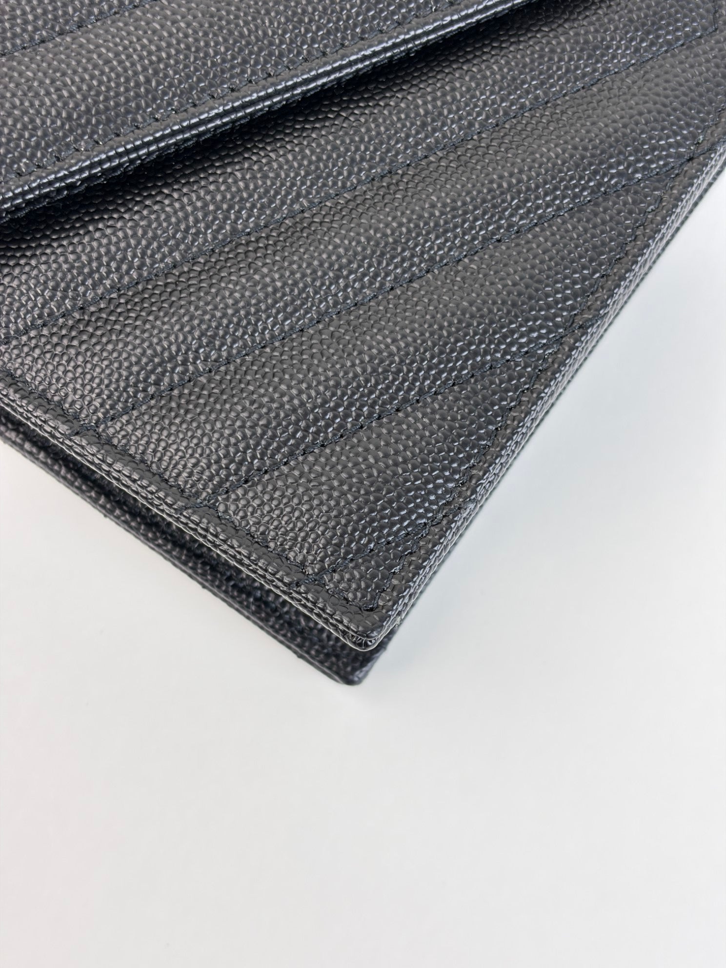 YSL black grain de Poudre leather classic Cassandre chain wallet