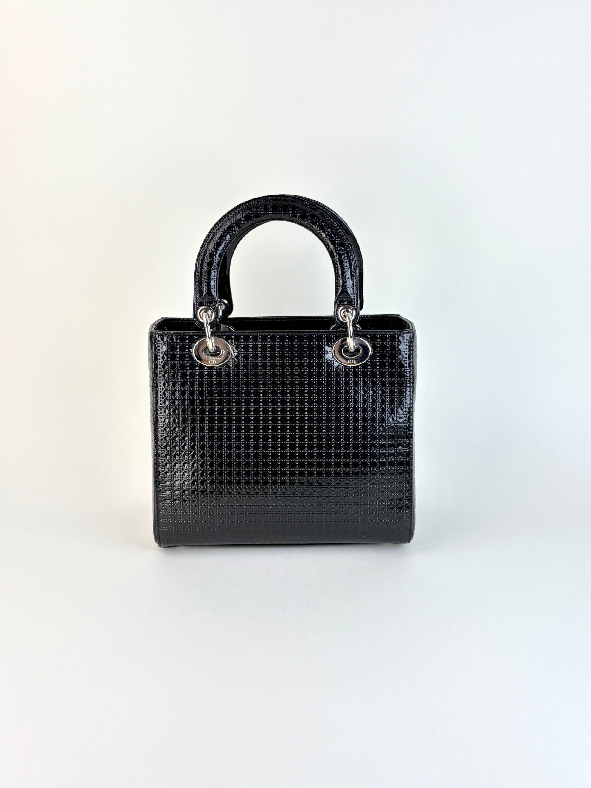 Christian Dior black patent micromanage calfskin lady Dior medium bag