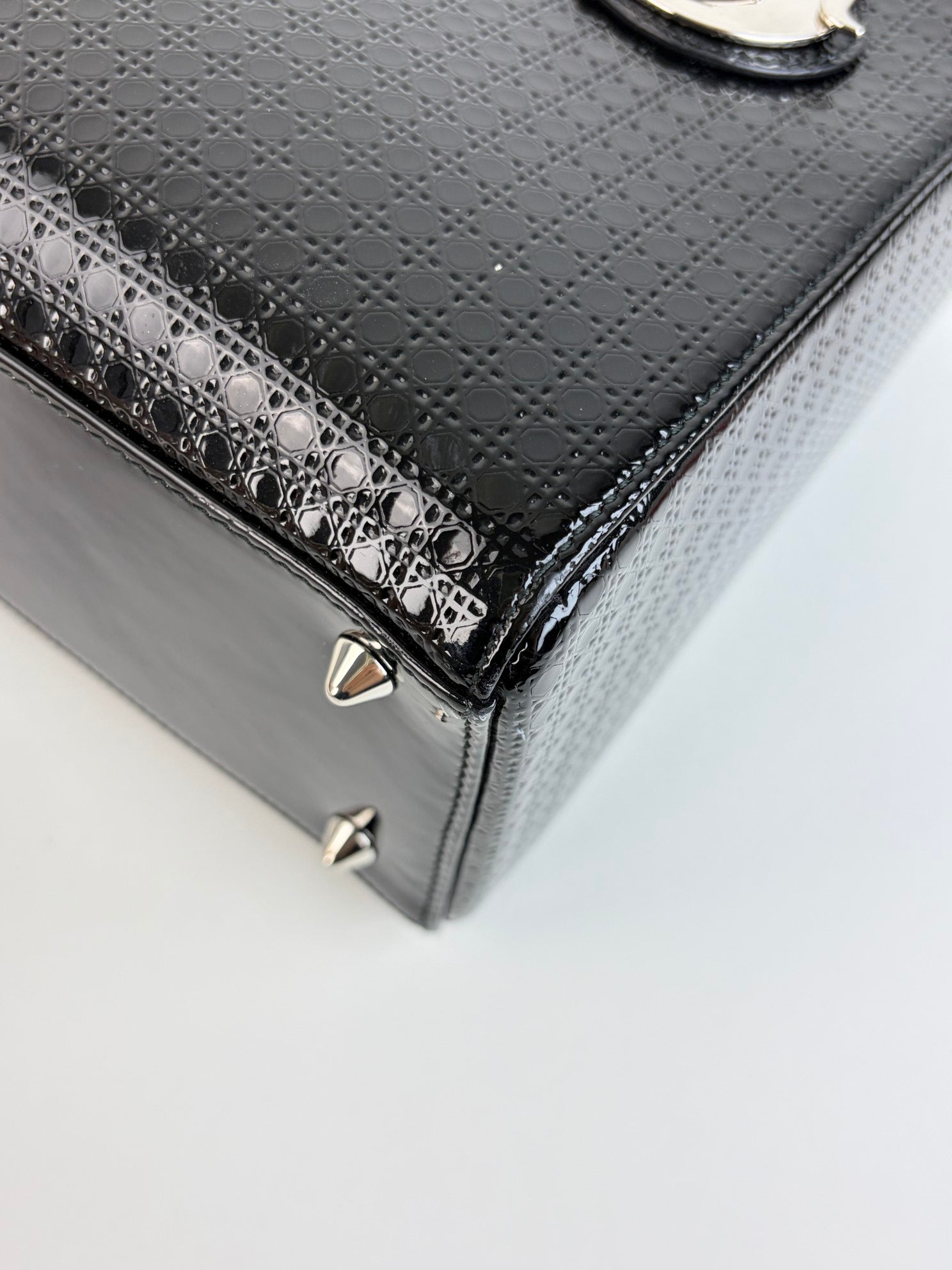 Christian Dior black patent micromanage calfskin lady Dior medium bag