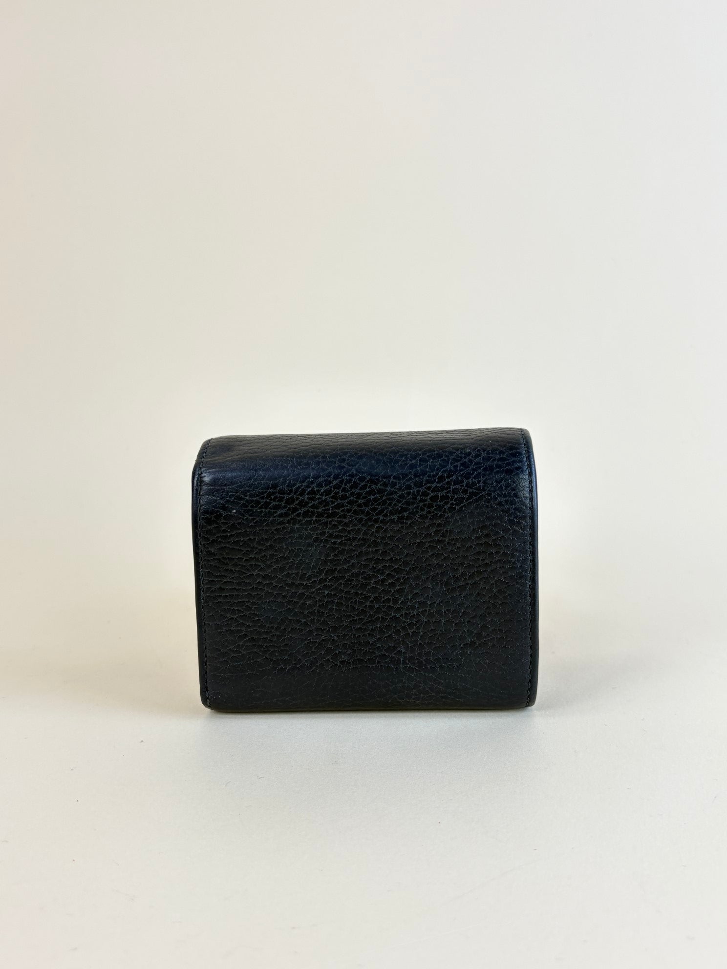 Gucci Black GG Marmont tri- fold compact wallet gold hardware