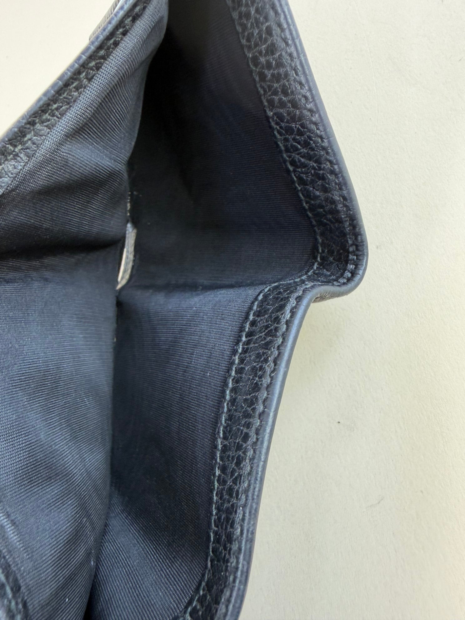 Gucci Black GG Marmont tri- fold compact wallet gold hardware