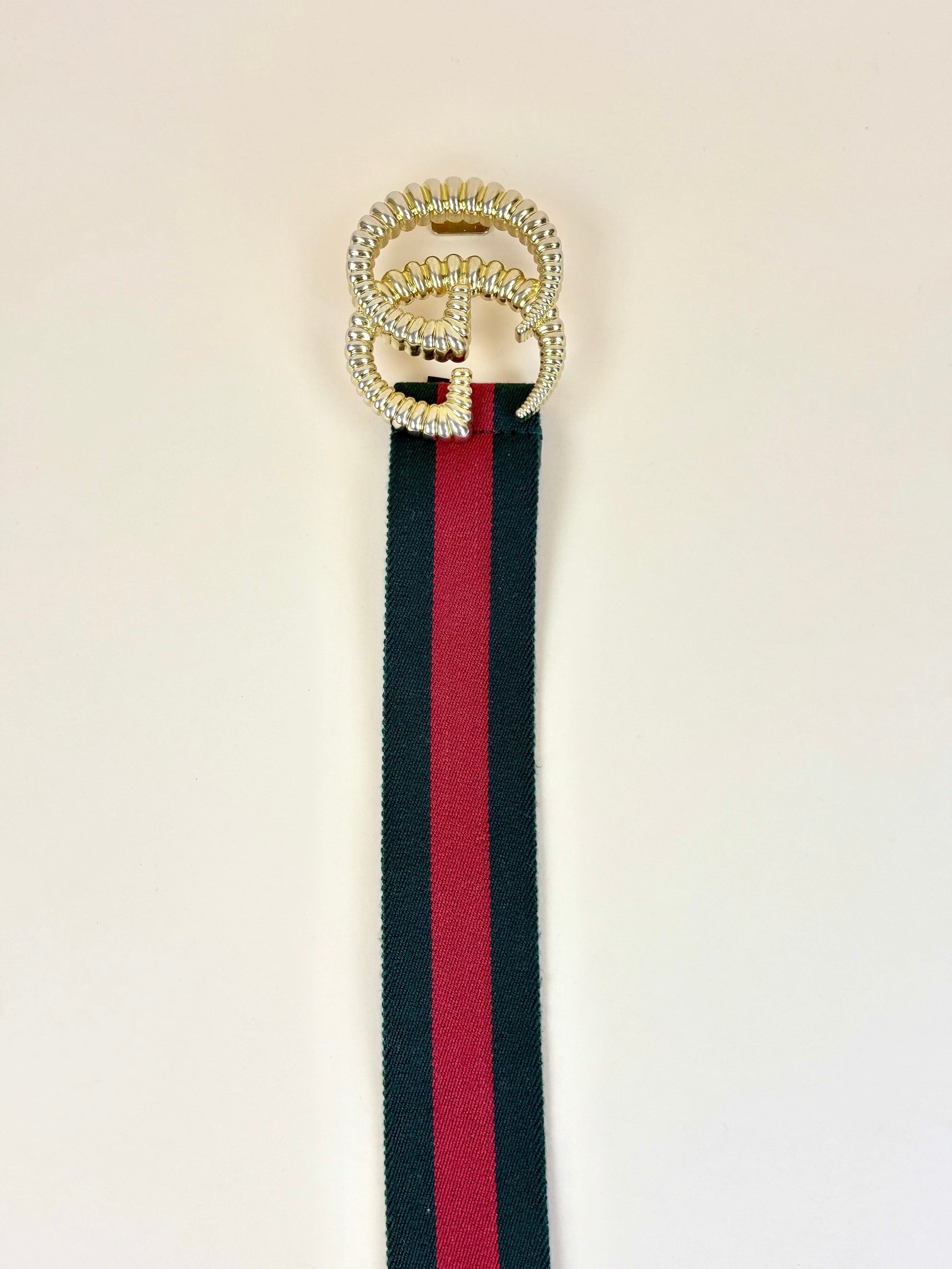 Gucci Bicolor Web Elastic Torchon Double G Buckle Belt 28