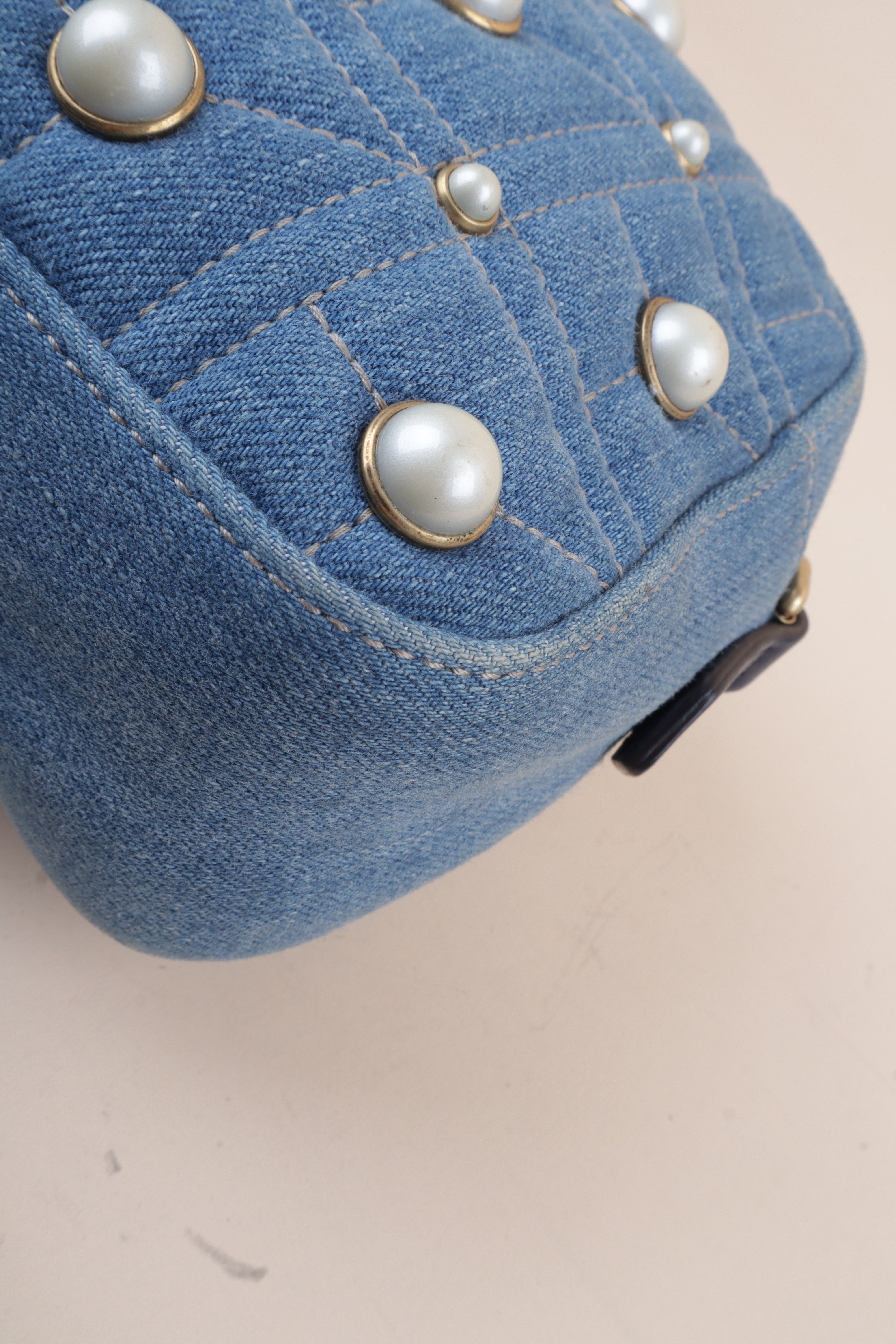 Gucci Blue Denim Marmont Pearl Crossbody Bag