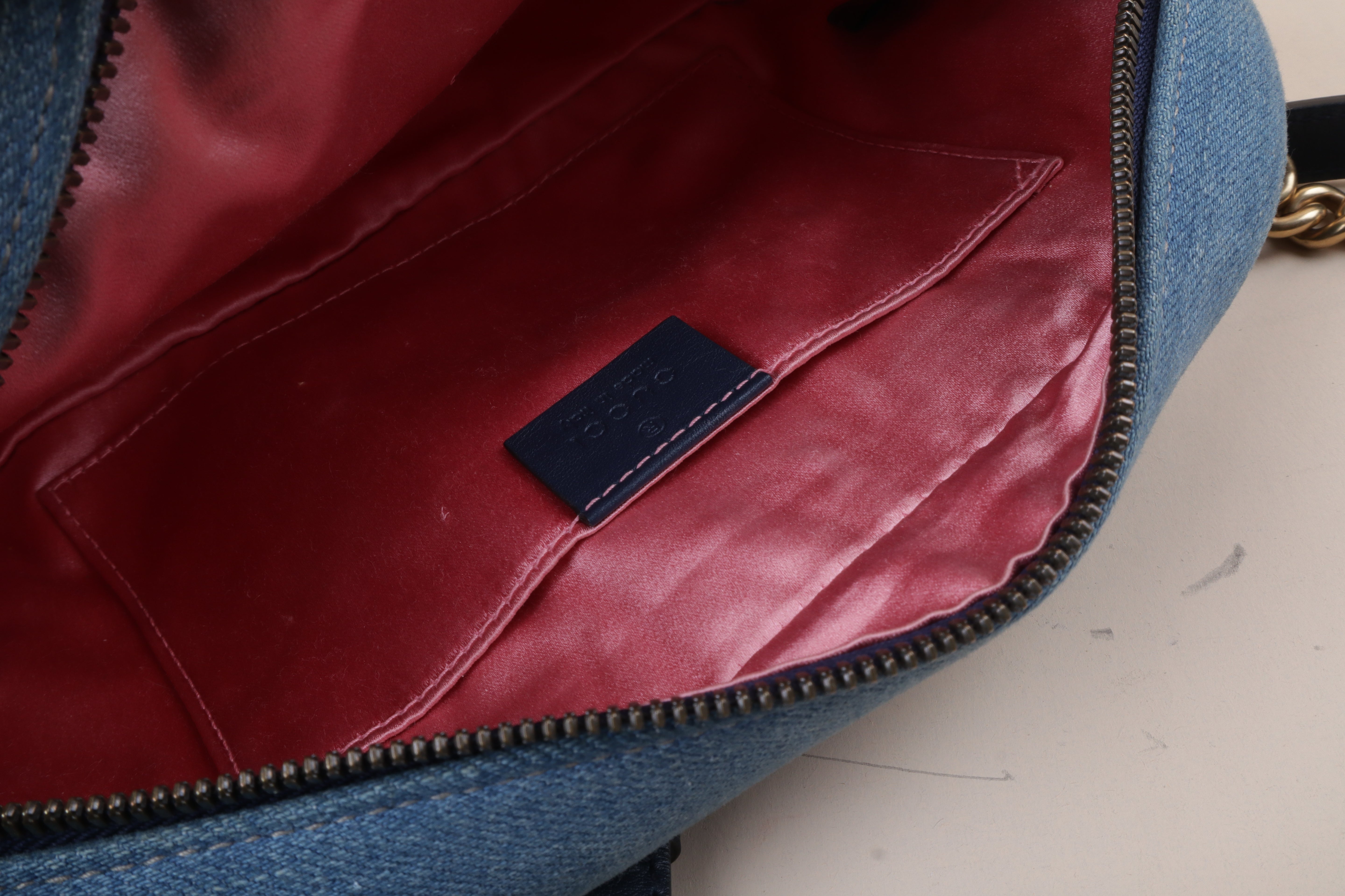 Gucci Blue Denim Marmont Pearl Crossbody Bag