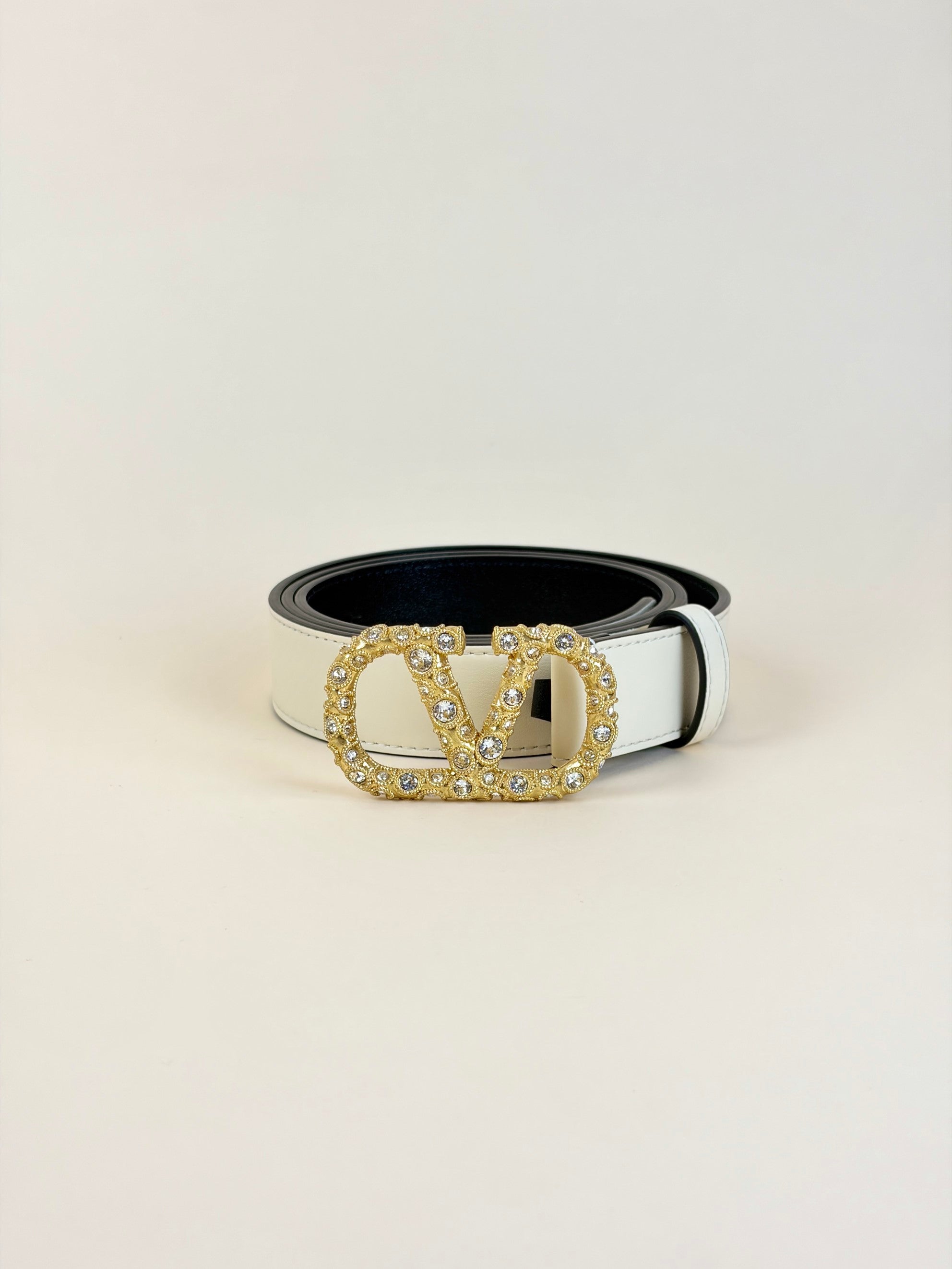 Valentino butter shiny calfskin with Crysal vlogo signature 30mm belt