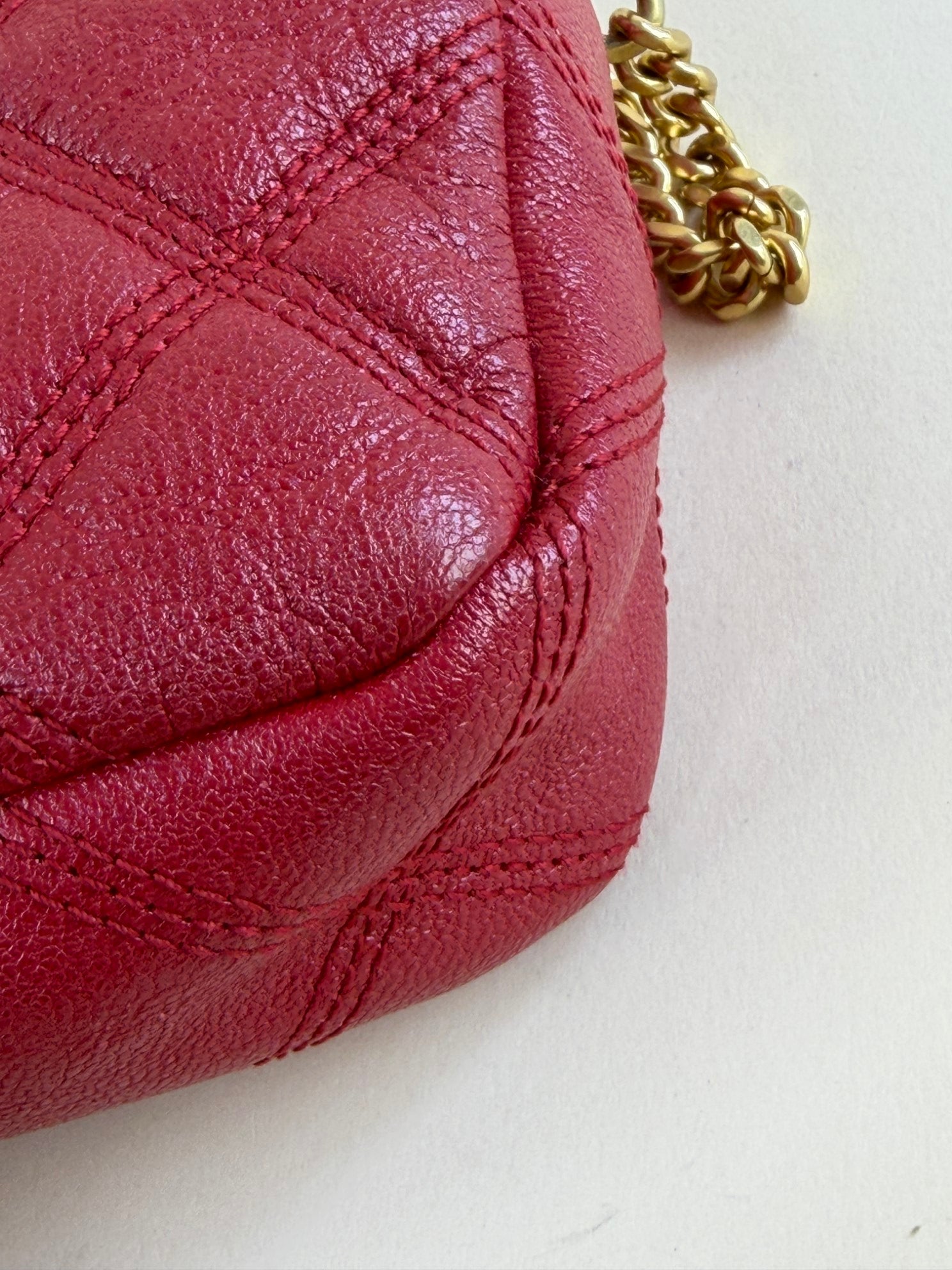 YSL Red grained lambskin quitted mini Becky double zip cross