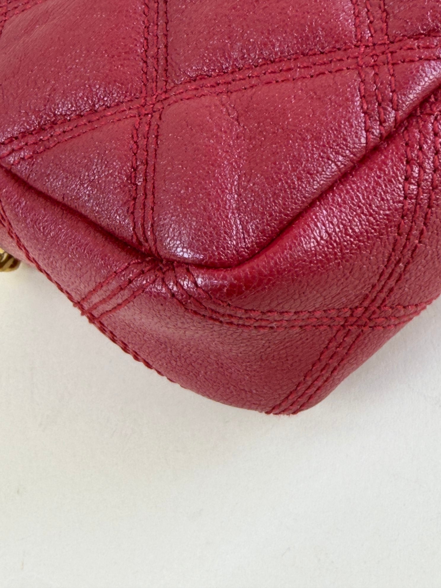 YSL Red grained lambskin quitted mini Becky double zip cross