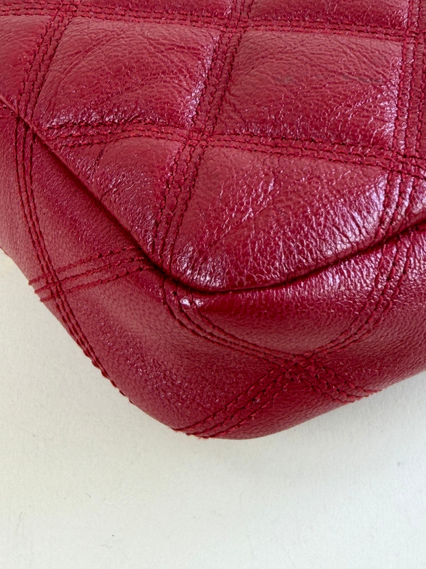 YSL Red grained lambskin quitted mini Becky double zip cross