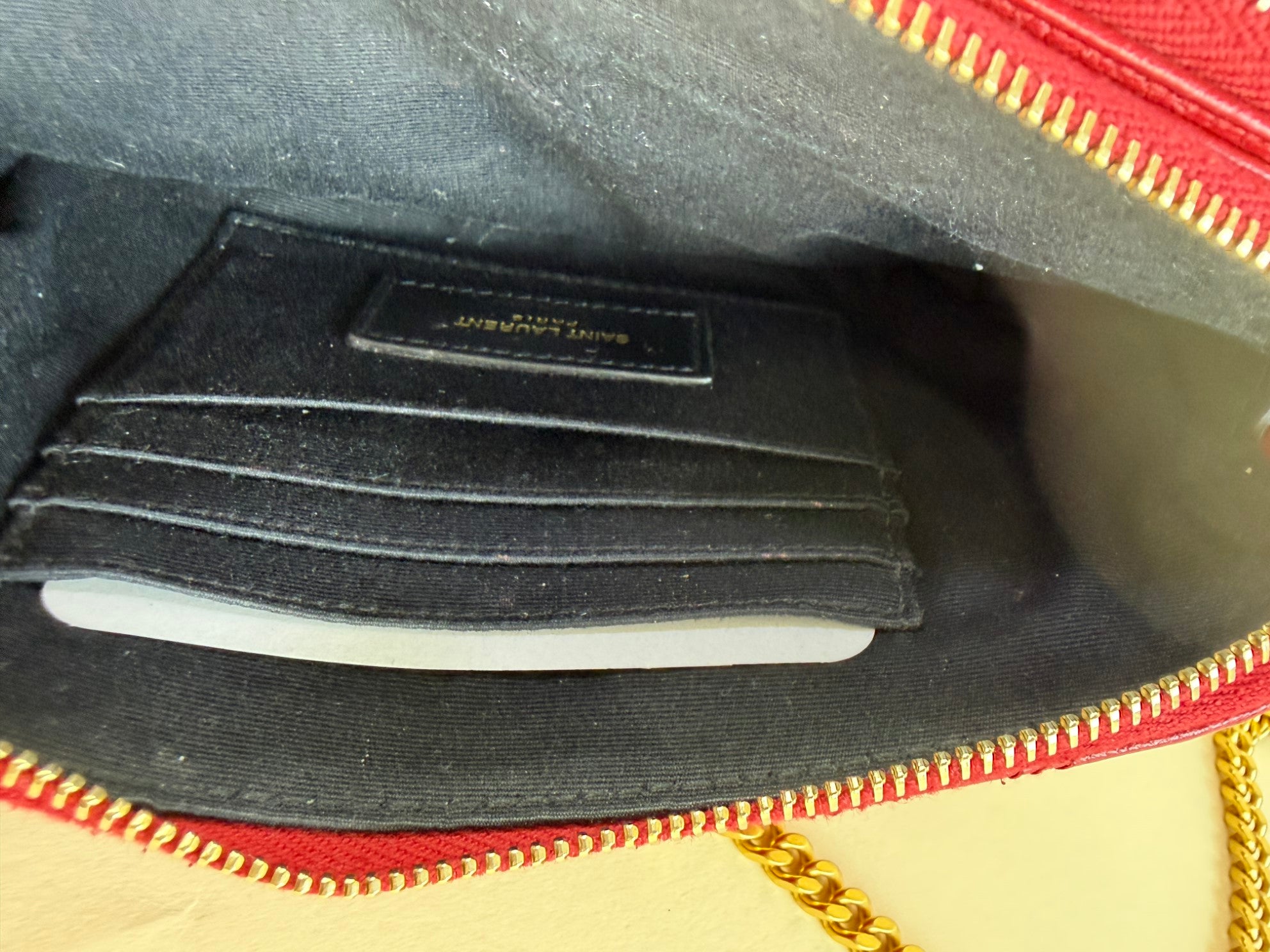 YSL Red grained lambskin quitted mini Becky double zip cross