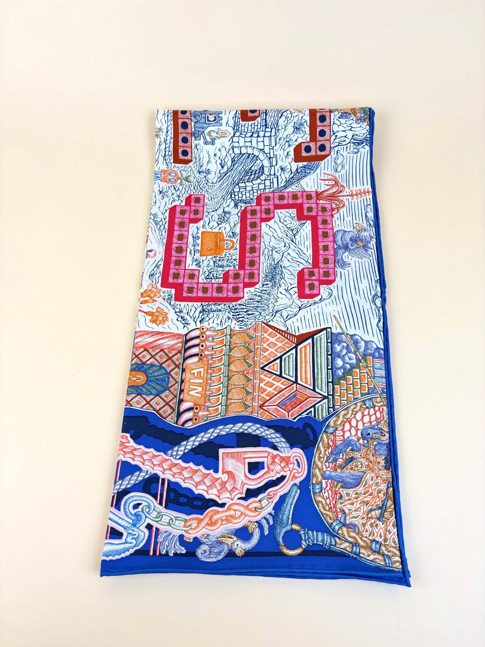 Hermes blue Roy/rose multicolor silk super silk bquest scarf