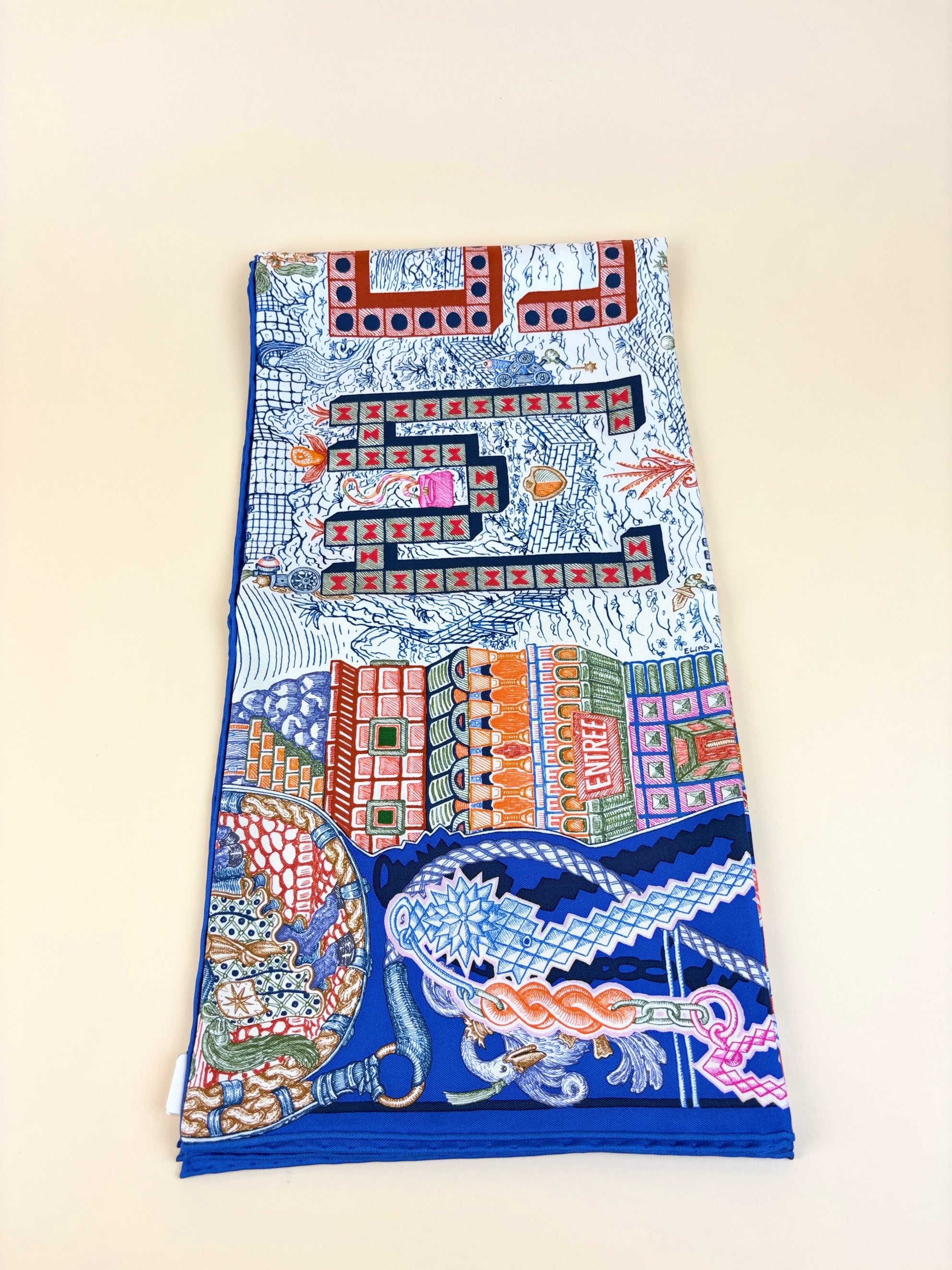 Hermes blue Roy/rose multicolor silk super silk bquest scarf