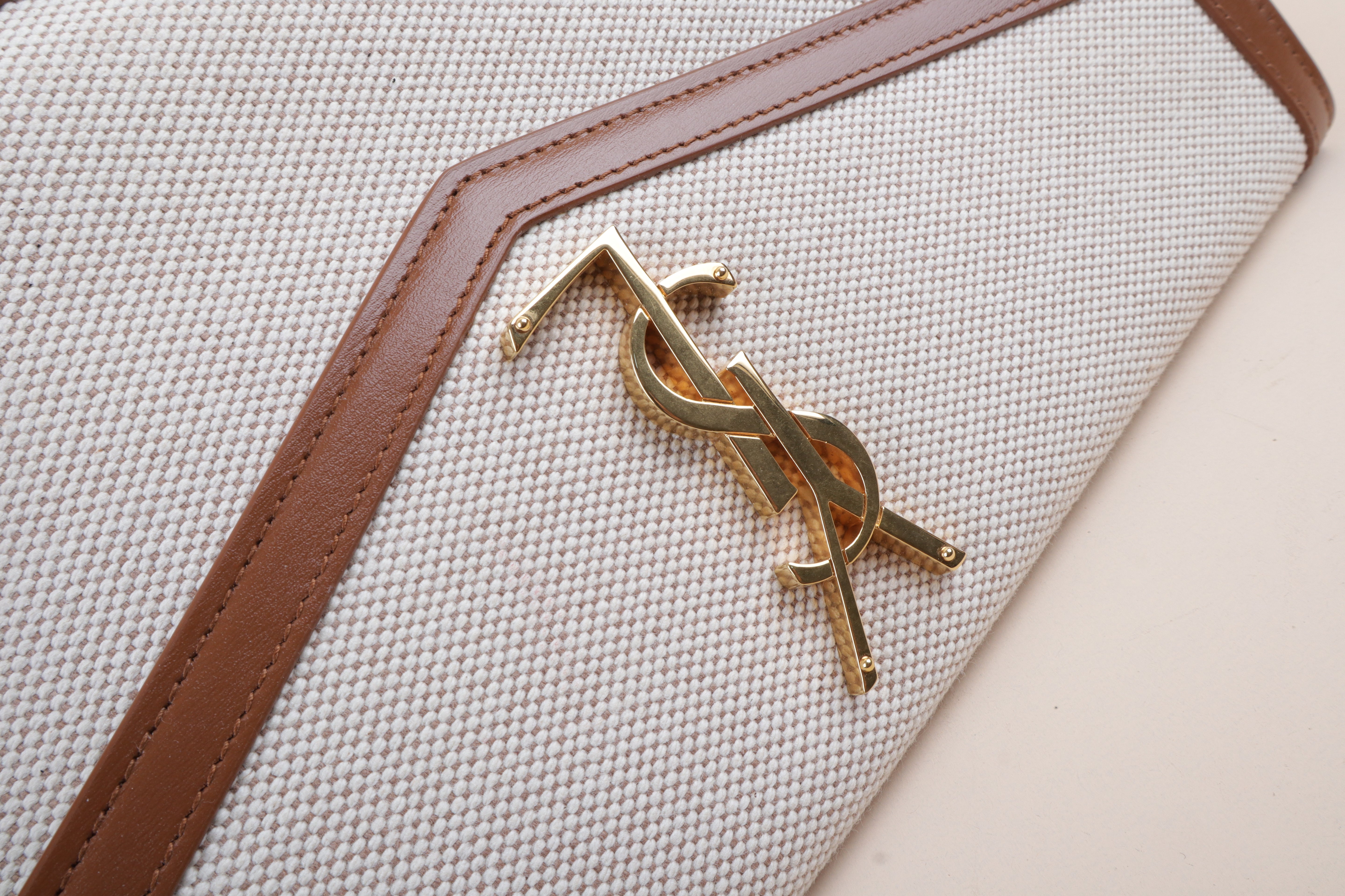 YSL Brown Raffia Uptown Flap Pouch