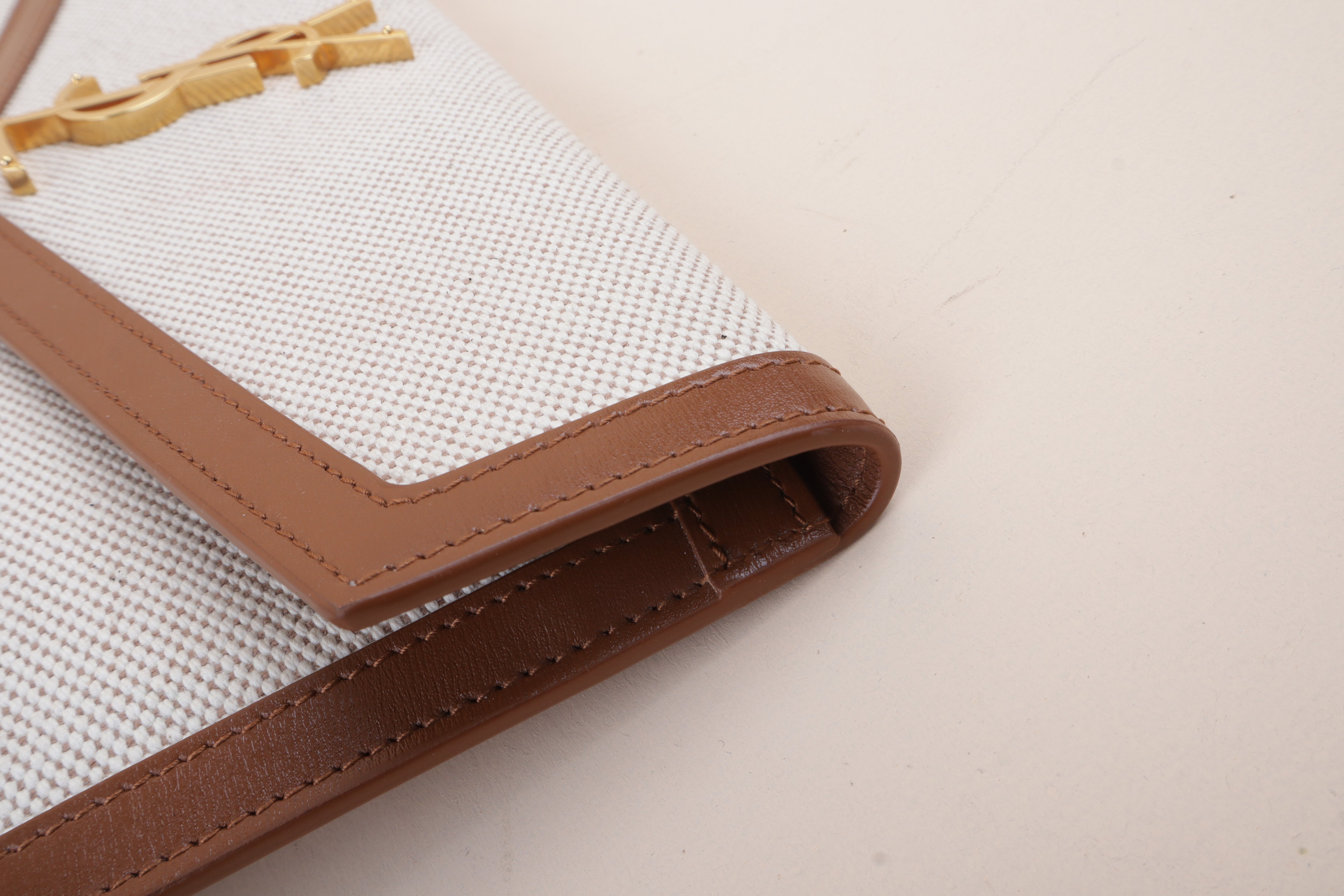 YSL Brown Raffia Uptown Flap Pouch