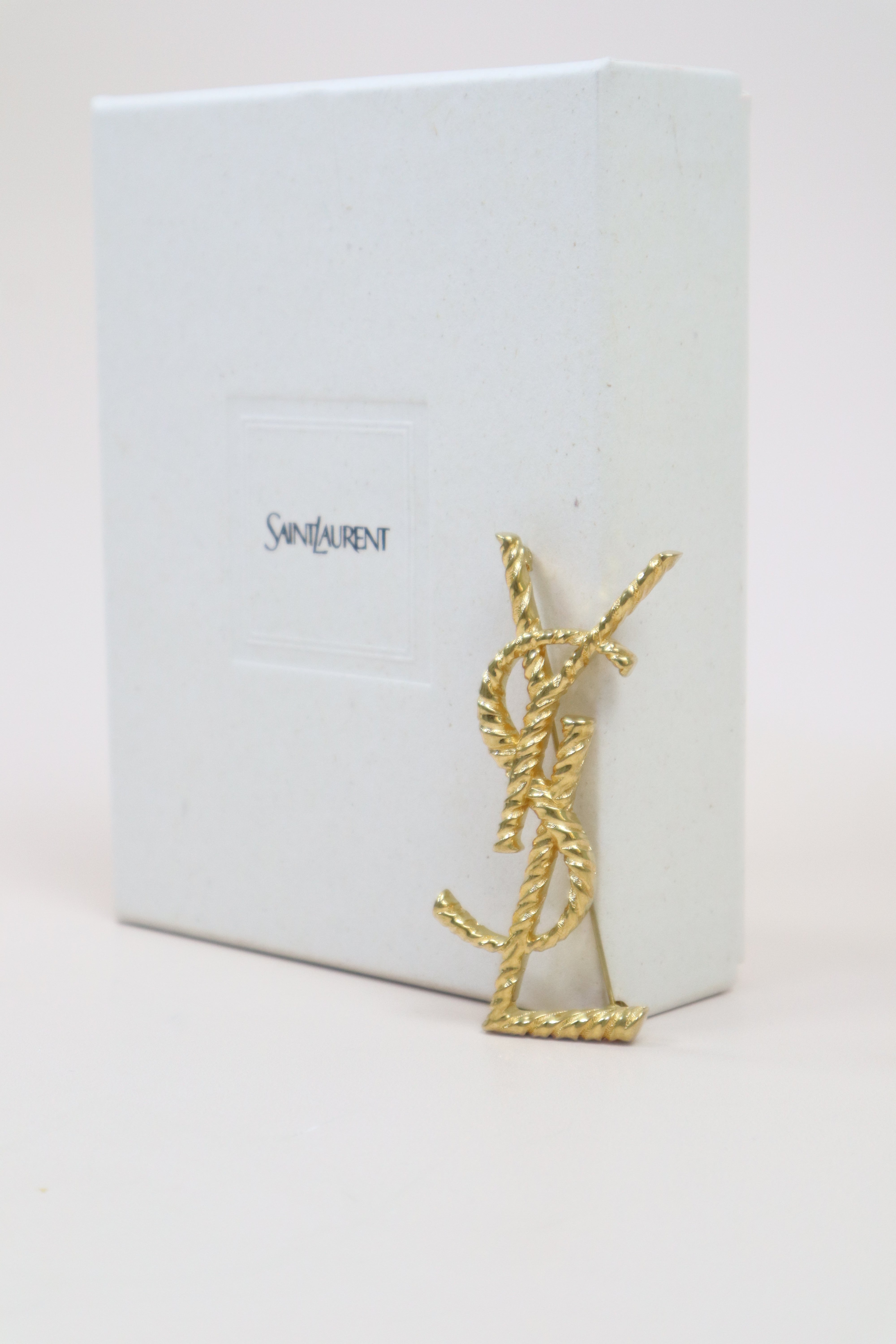 YSL Gold Logo Brooch