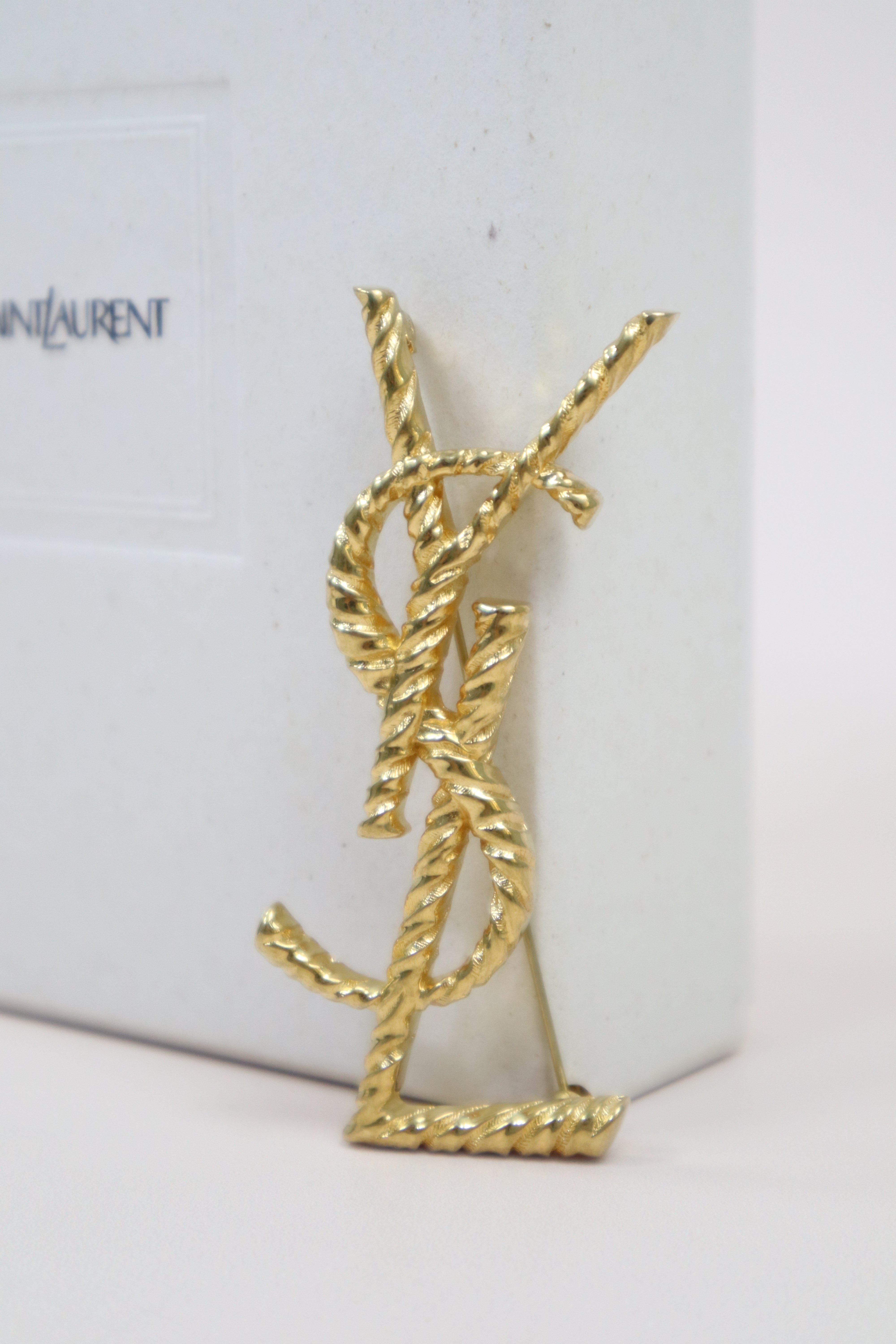 YSL Gold Logo Brooch
