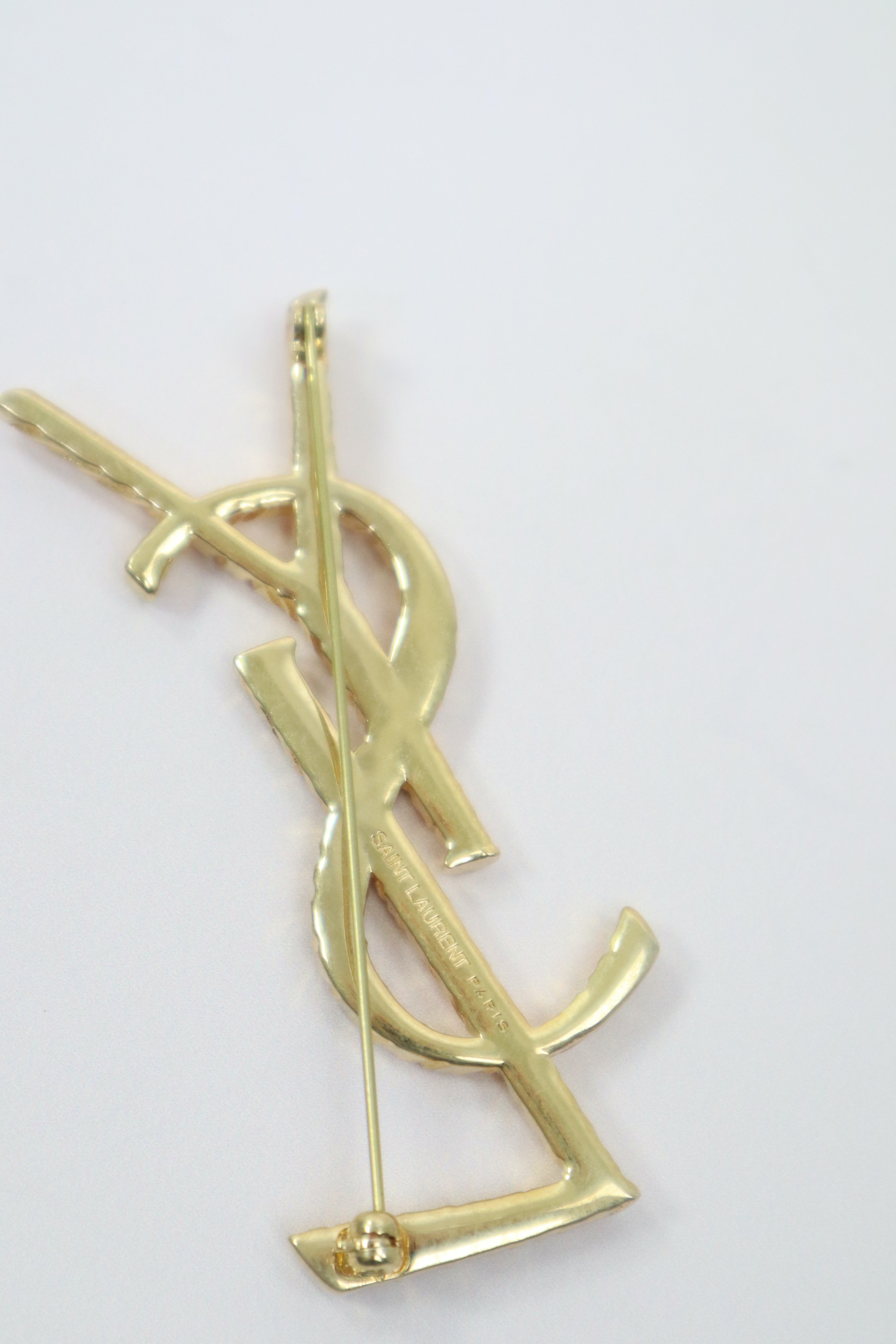 YSL Gold Logo Brooch