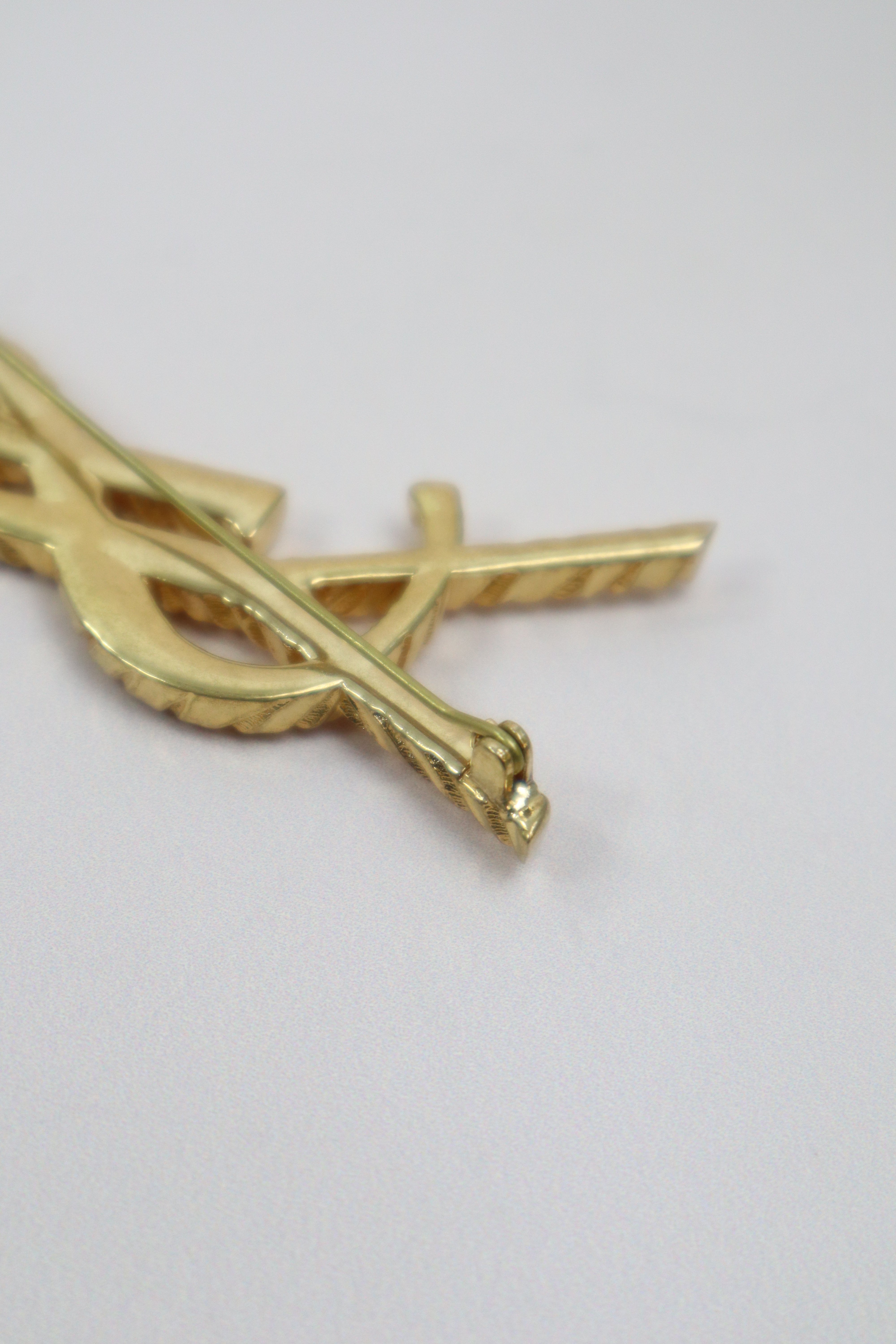 YSL Gold Logo Brooch