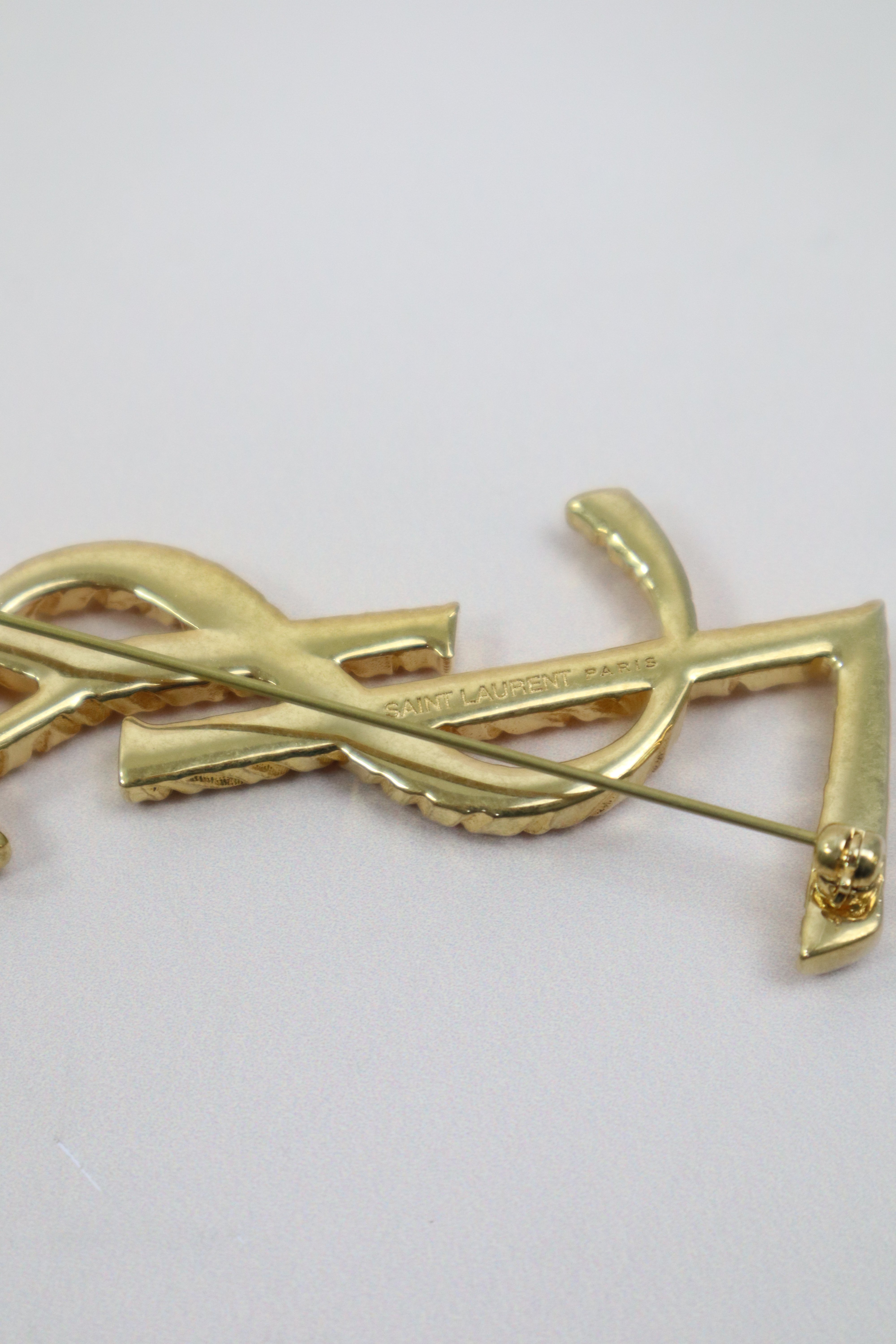 YSL Gold Logo Brooch