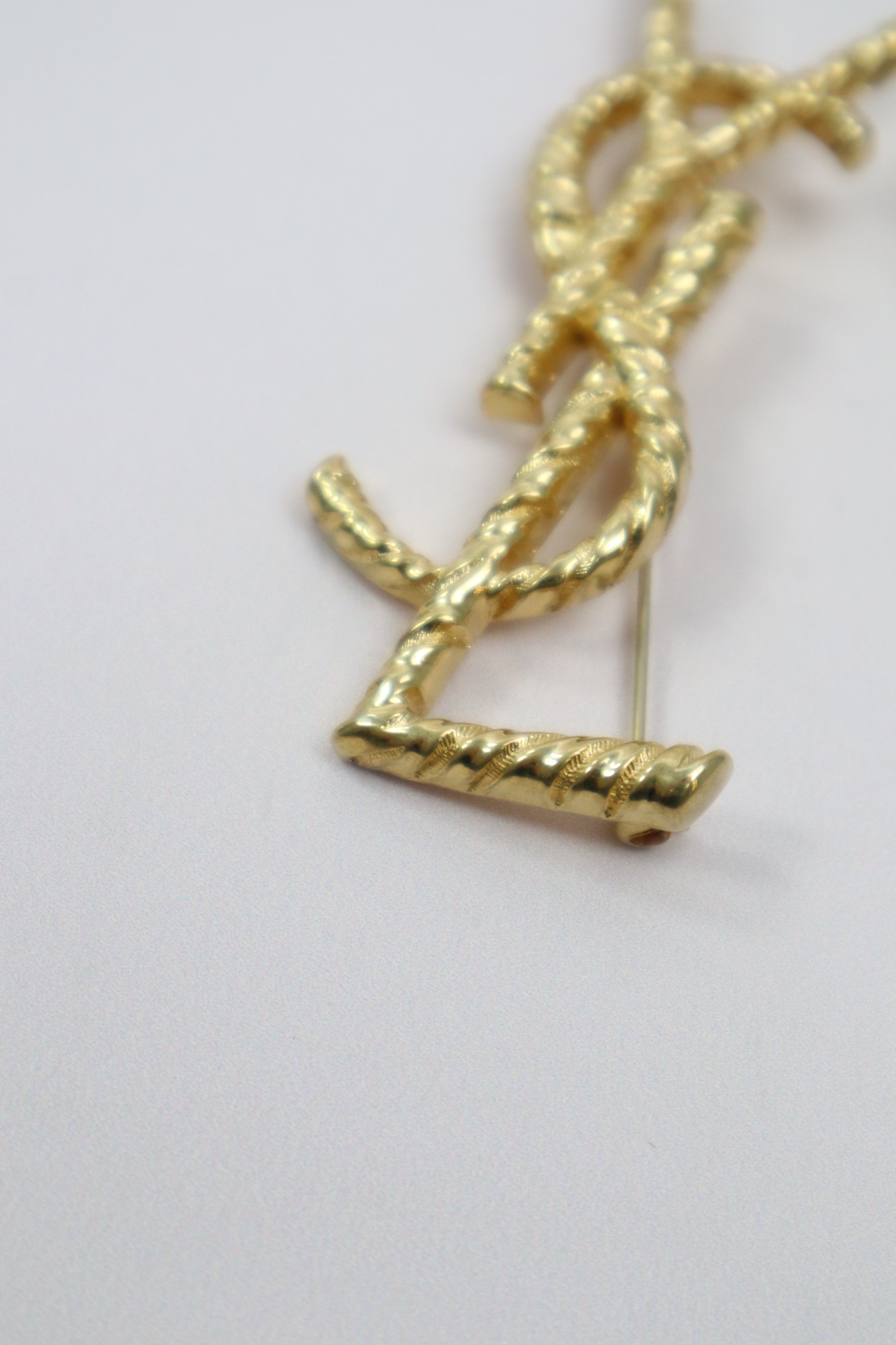 YSL Gold Logo Brooch