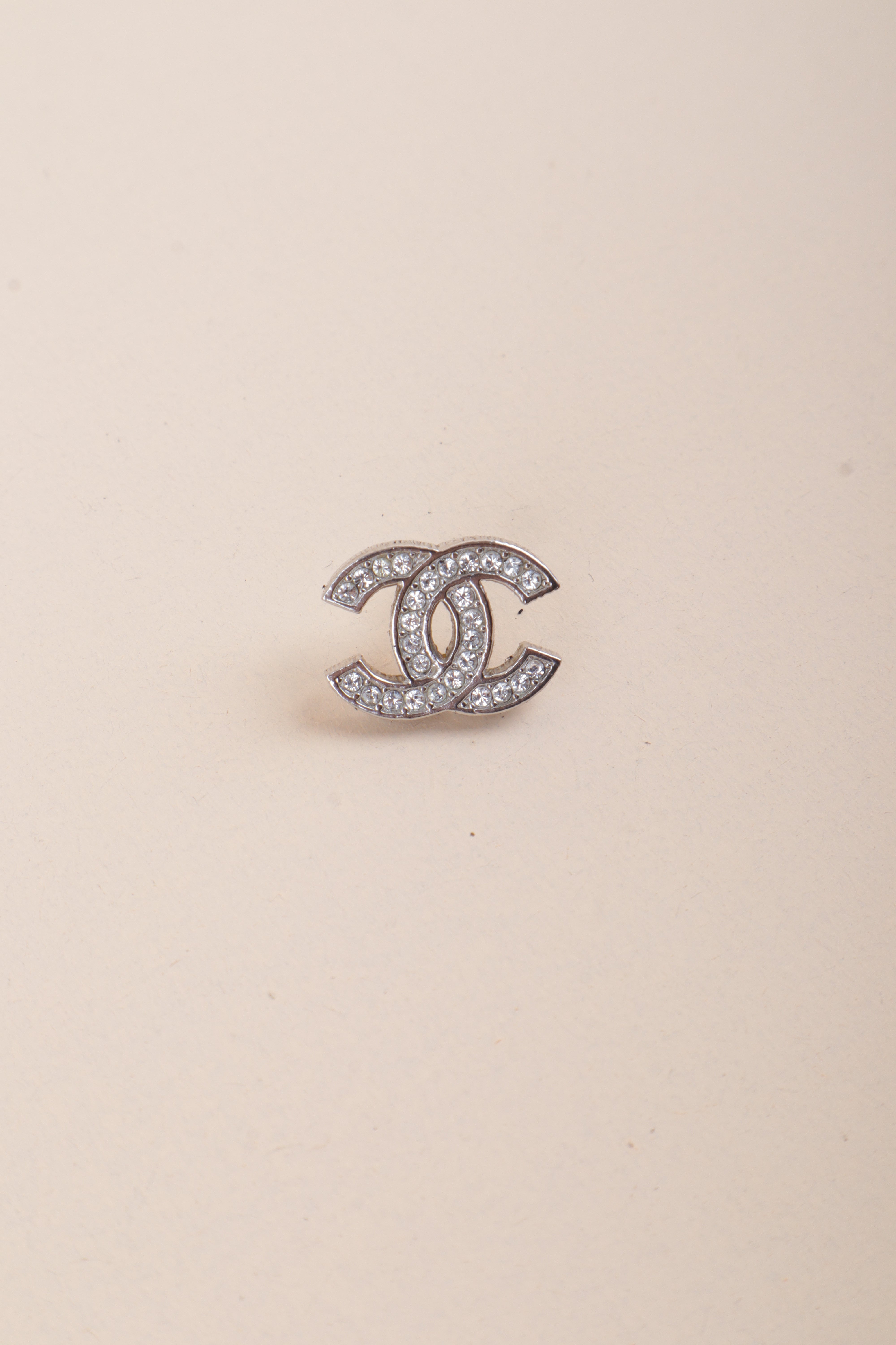 Chanel Silver CC Logo Crystal Studs Earrings