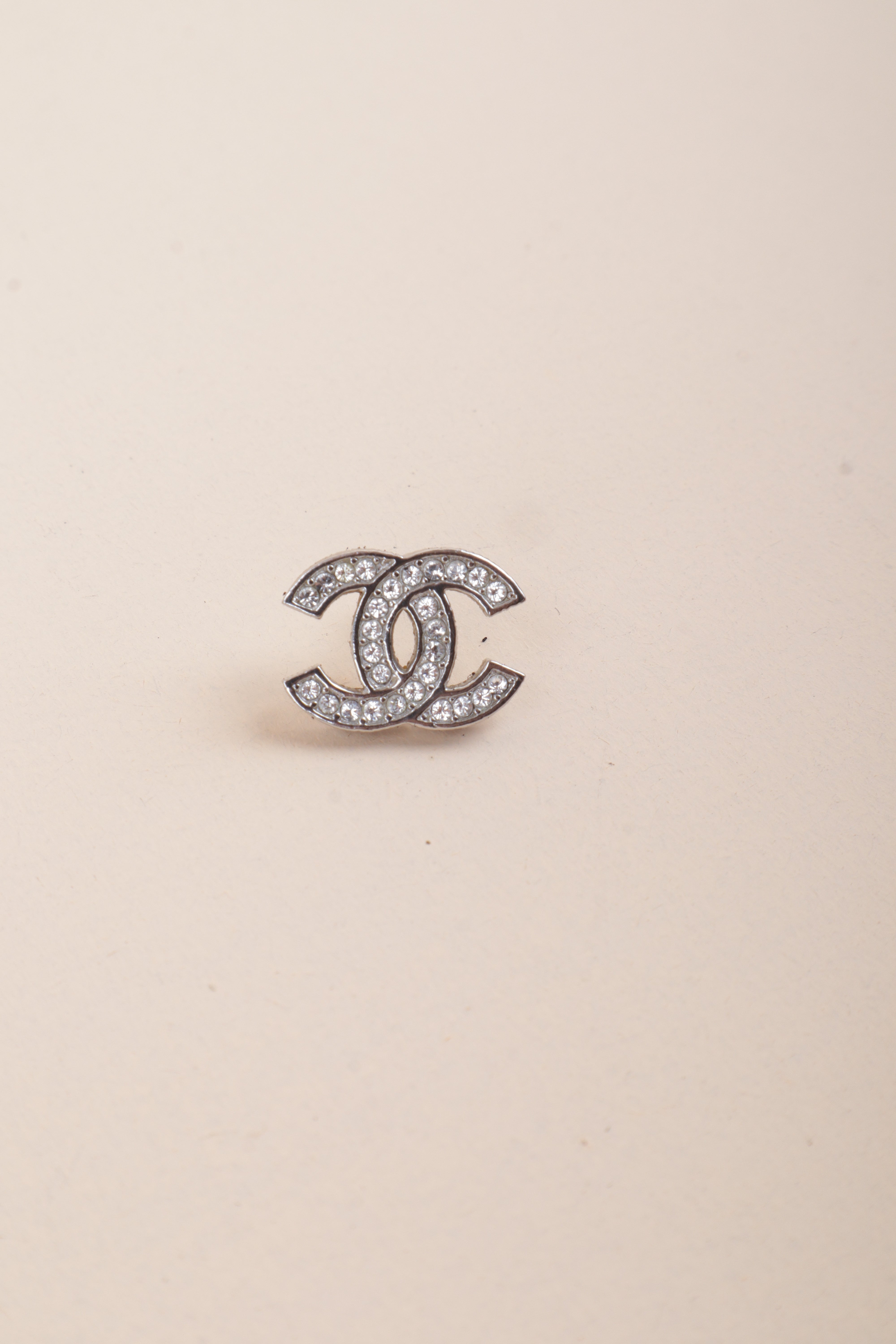 Chanel Silver CC Logo Crystal Studs Earrings