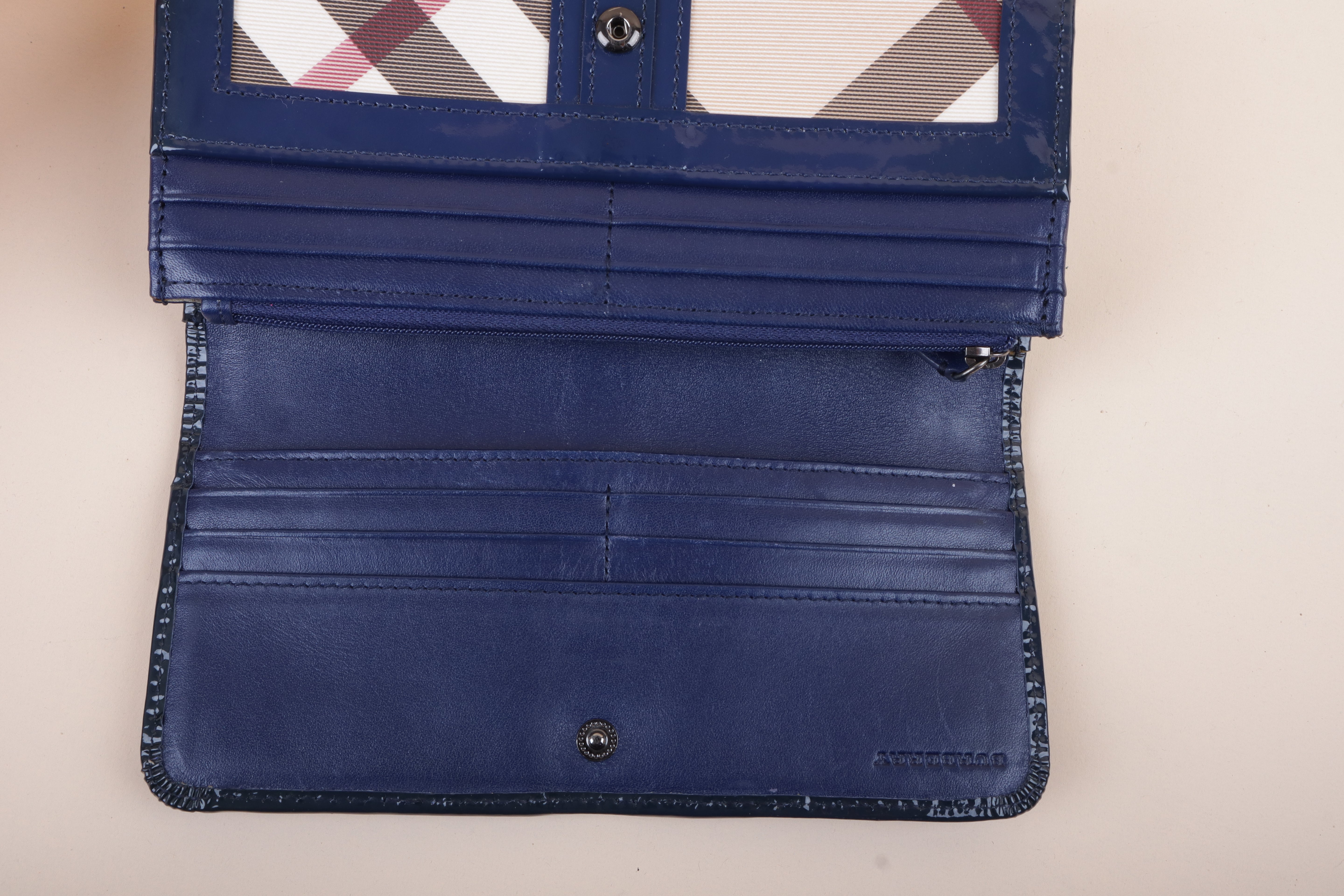 Burberry Navy Blue Molly Continental Nova Check Long Wallet
