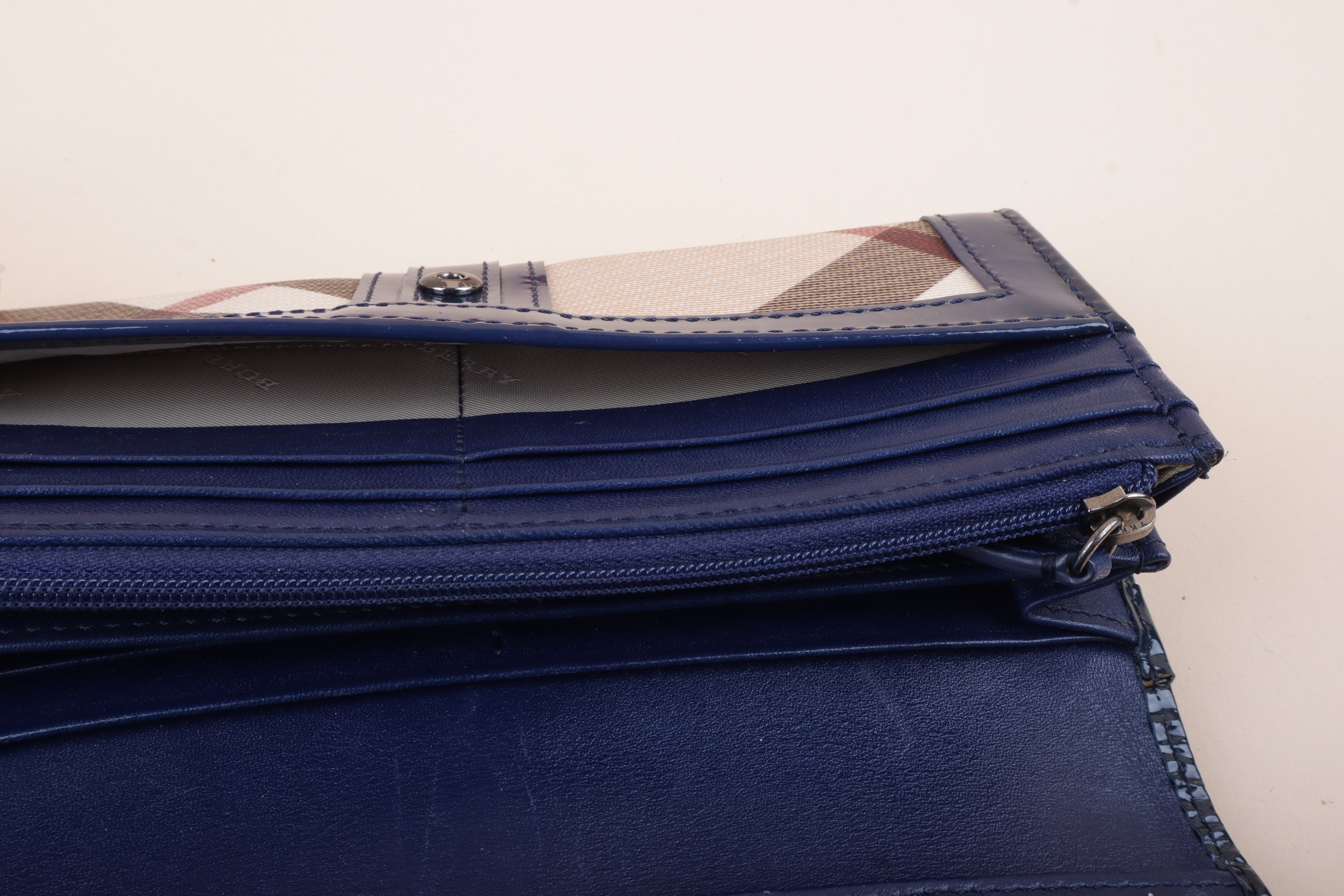 Burberry Navy Blue Molly Continental Nova Check Long Wallet