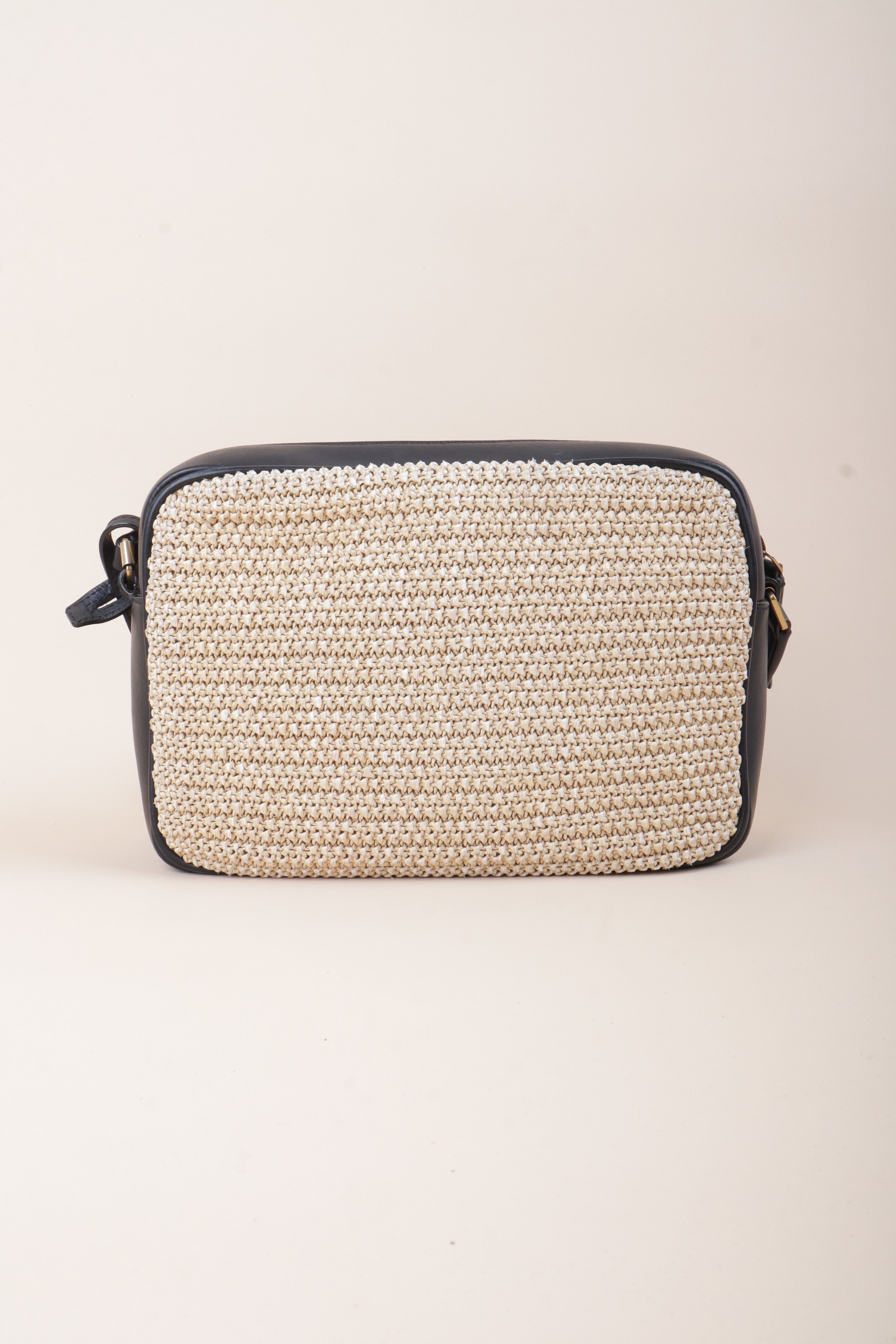 YSL Bicolor Raffia Lou Camera Bag with Charm