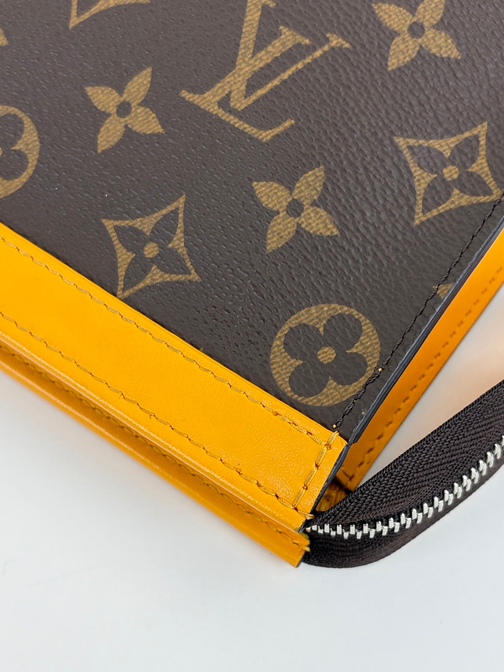 louis Vuitton Safran yellow/monogram macassar canvas voyage MM pochette