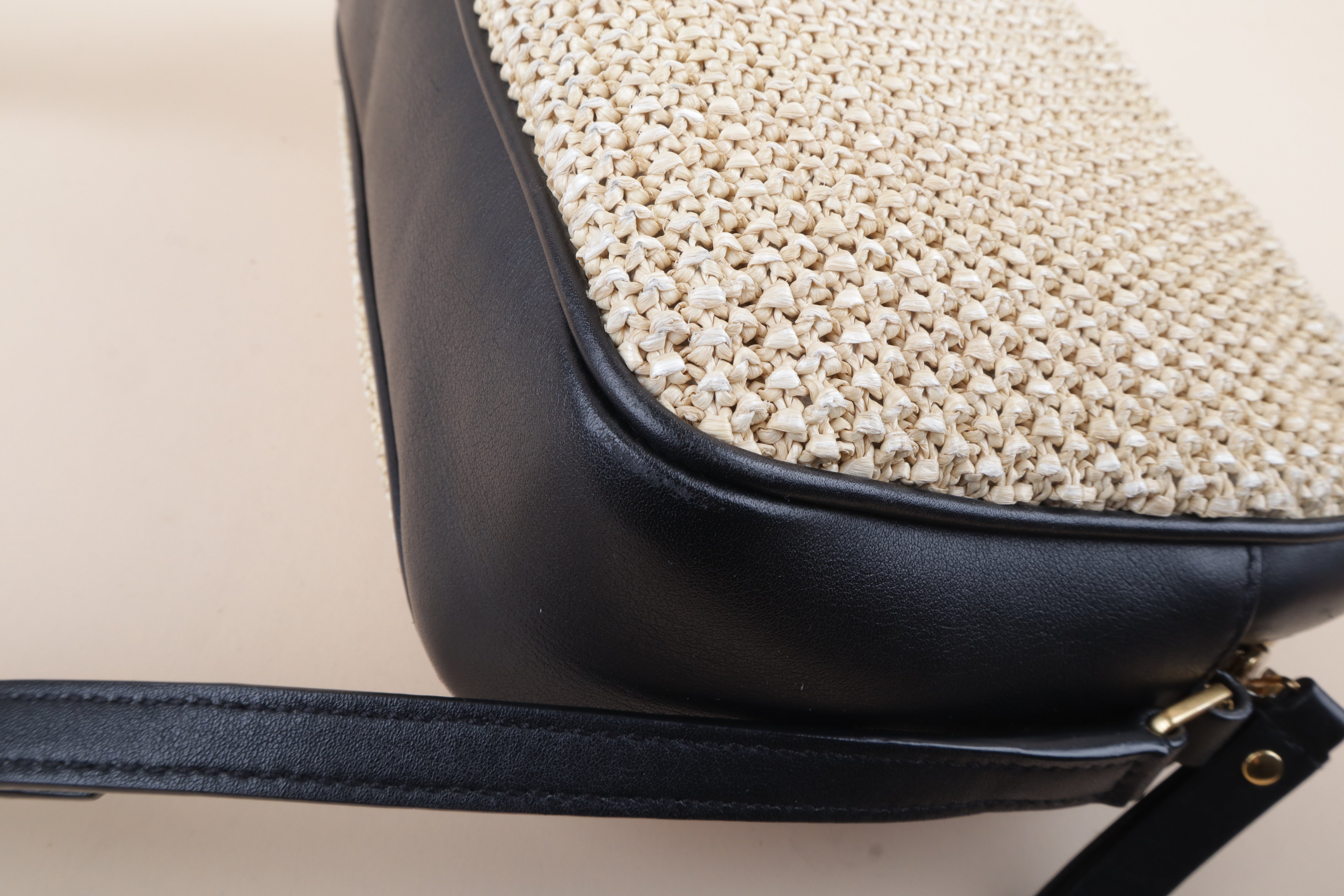 YSL Bicolor Raffia Lou Camera Bag with Charm