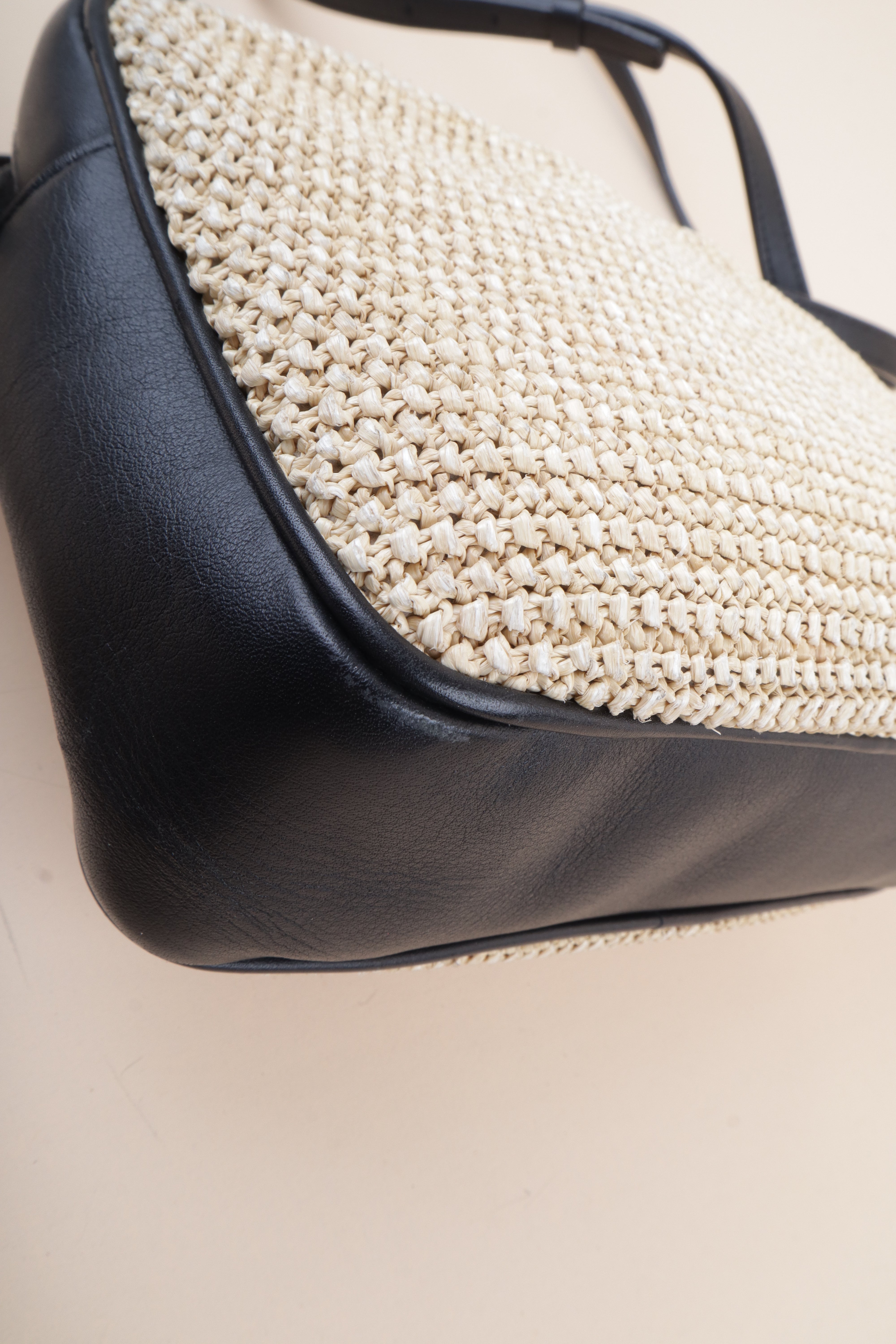 YSL Bicolor Raffia Lou Camera Bag with Charm
