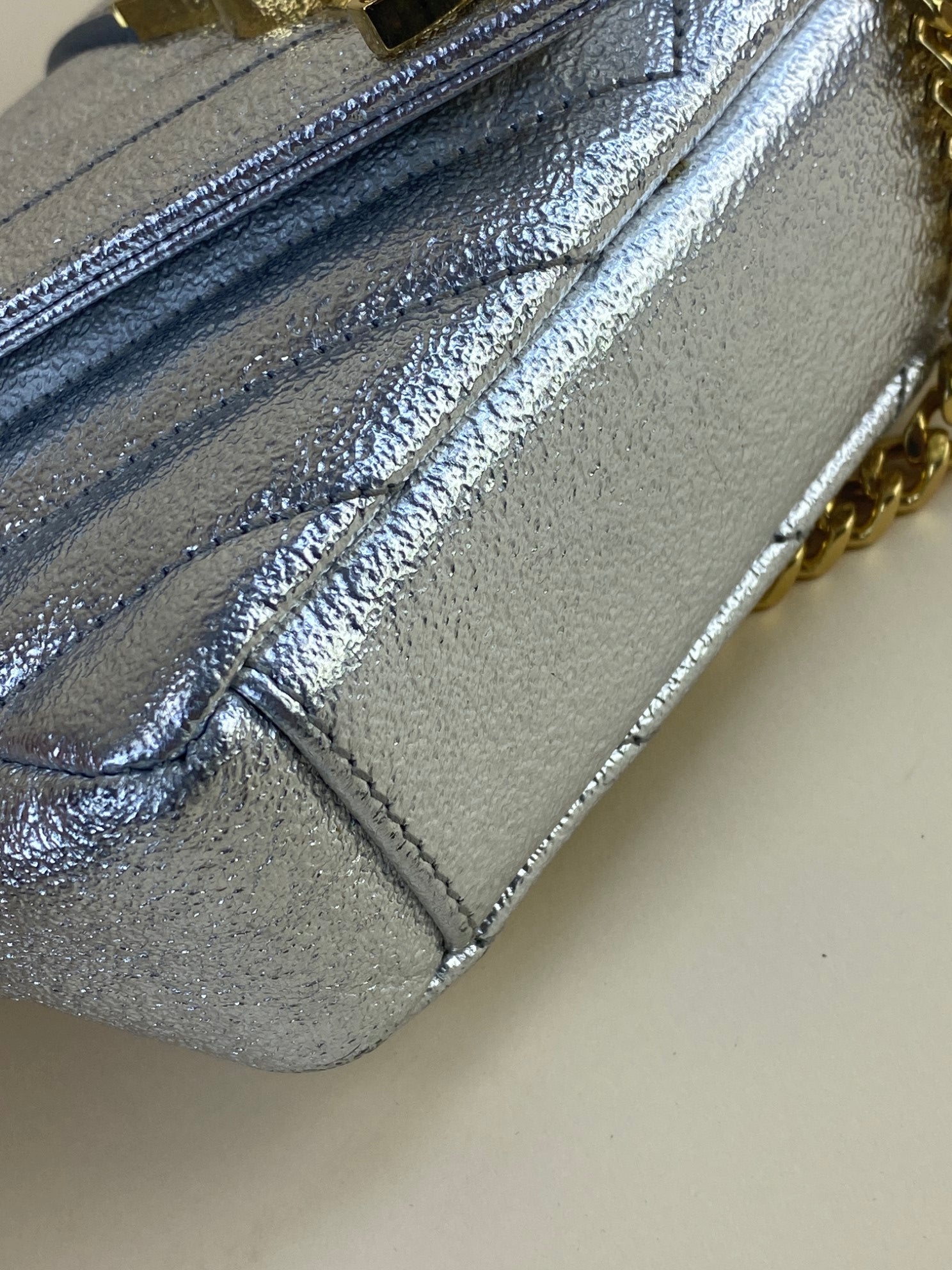 YSL chevron classic monogram metallic leather