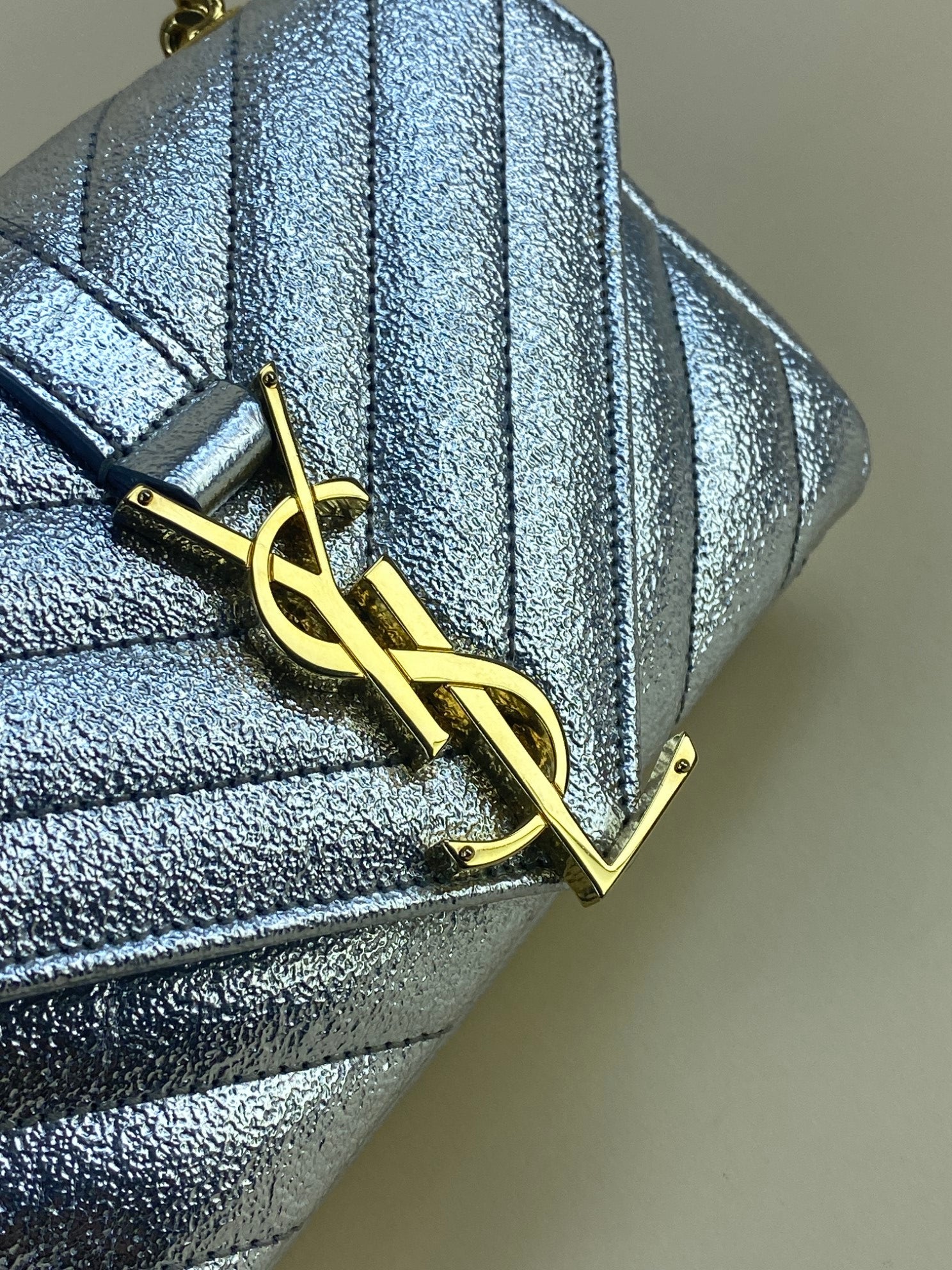 YSL chevron classic monogram metallic leather