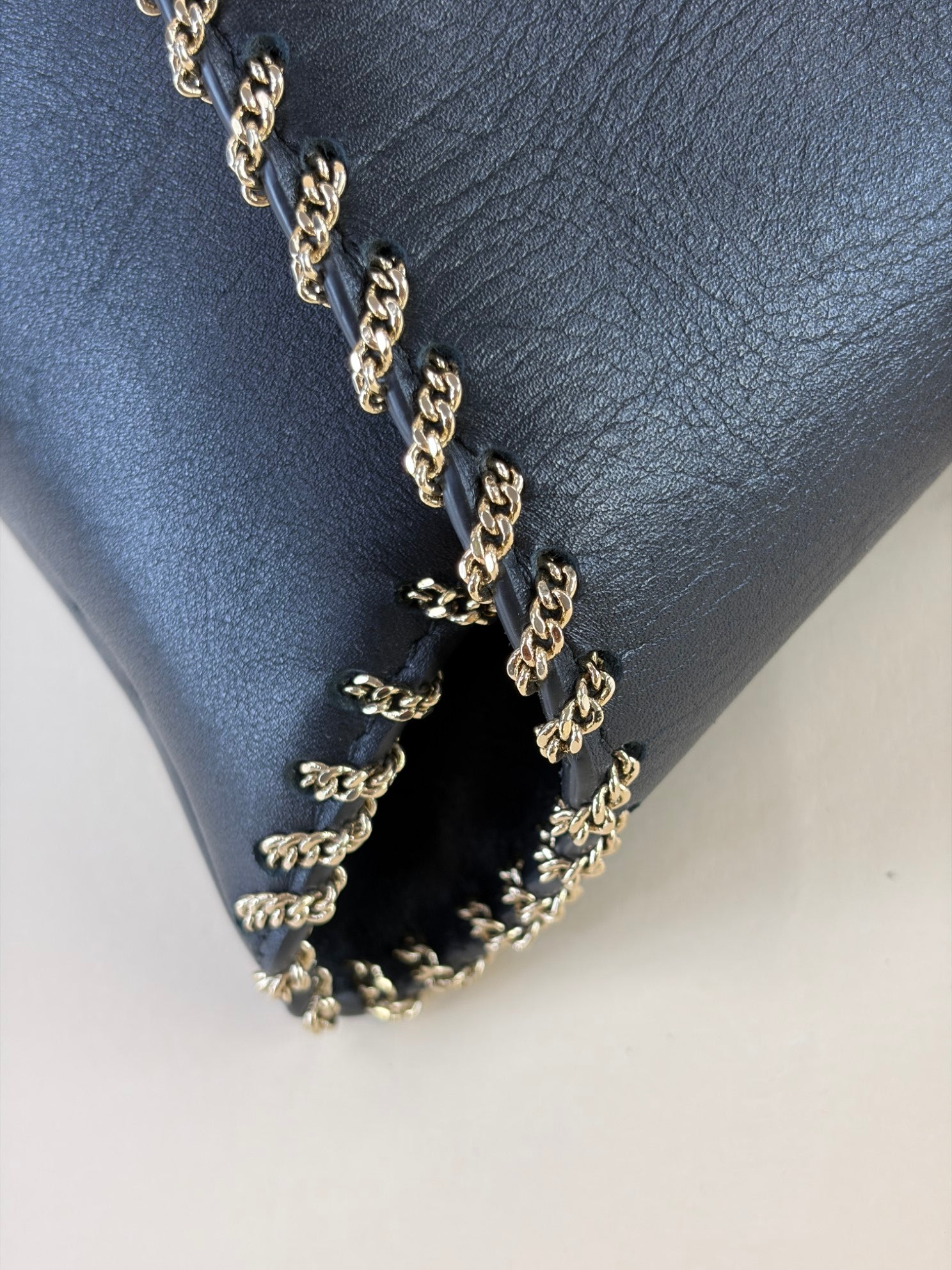 Valentin black calfskin small chain trimmed demi/une double