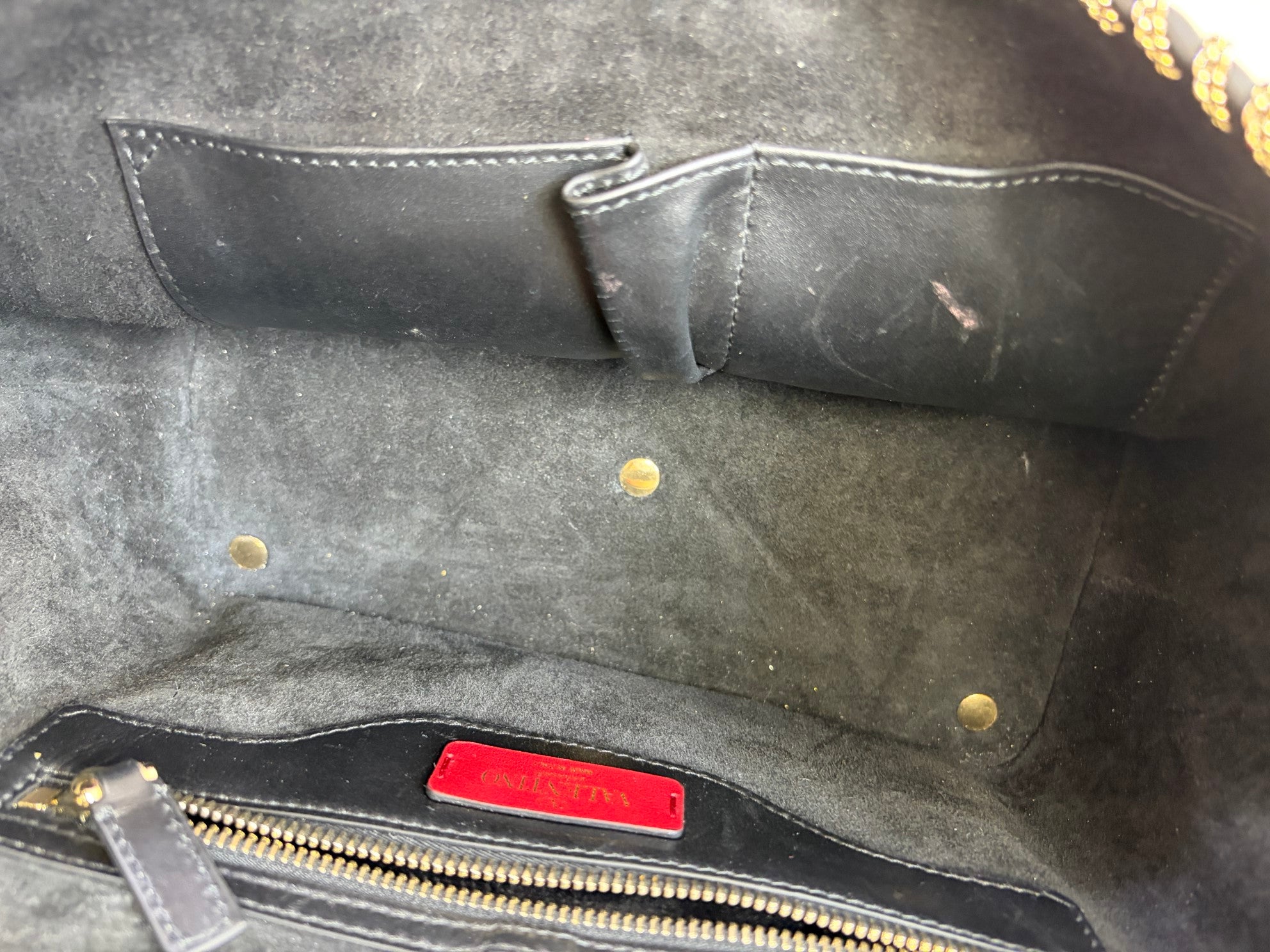 Valentin black calfskin small chain trimmed demi/une double