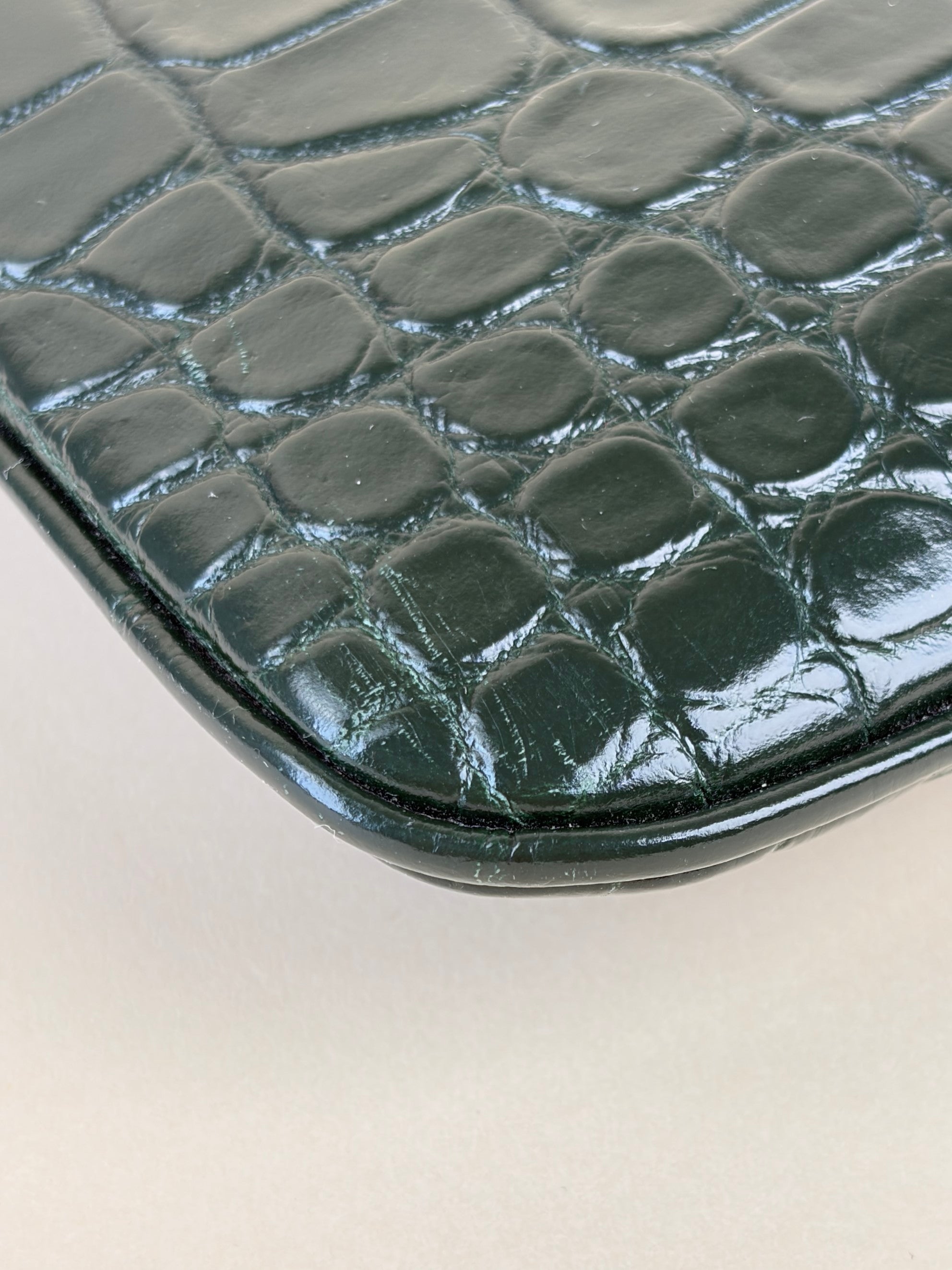 YSL Dark Green Calfskin Crocodile Embossed Tablet Pouch