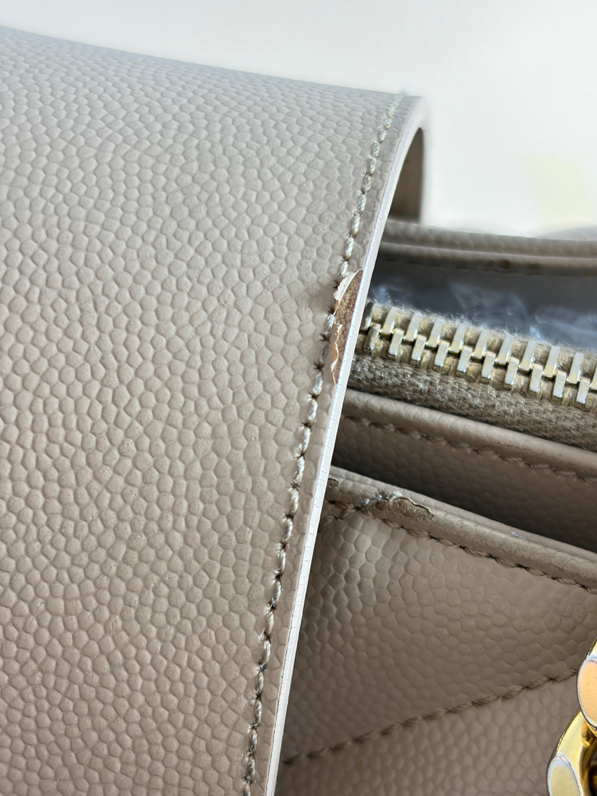 YSL dark beige grain de pouder leather monogram shopping bag