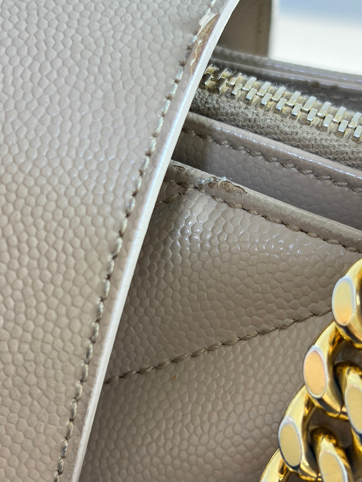 YSL dark beige grain de pouder leather monogram shopping bag