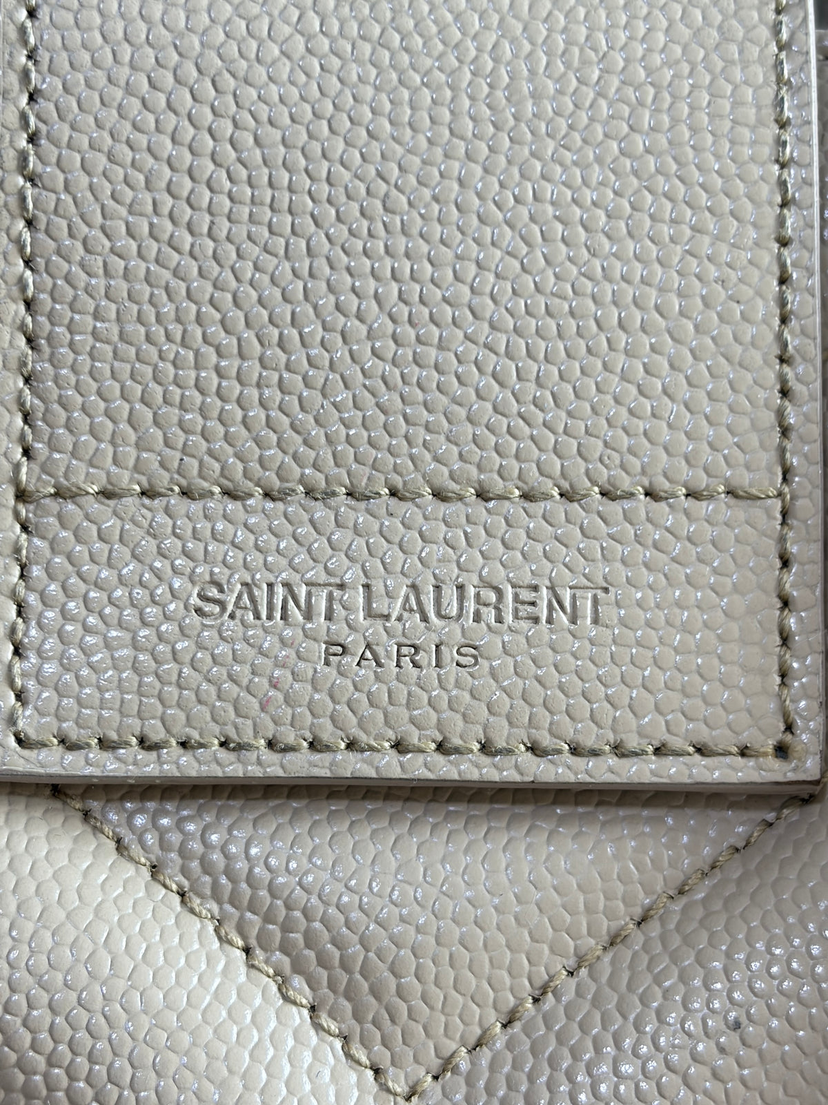 YSL dark beige grain de pouder leather monogram shopping bag