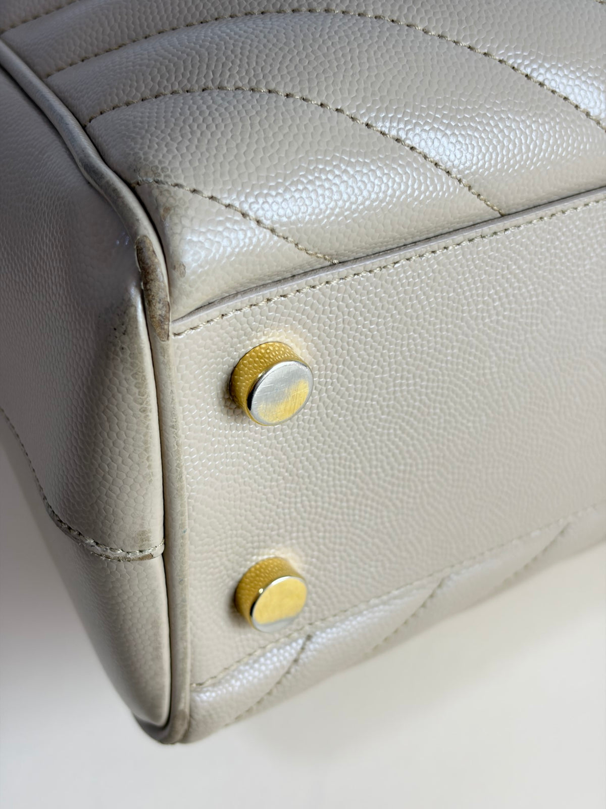 YSL dark beige grain de pouder leather monogram shopping bag