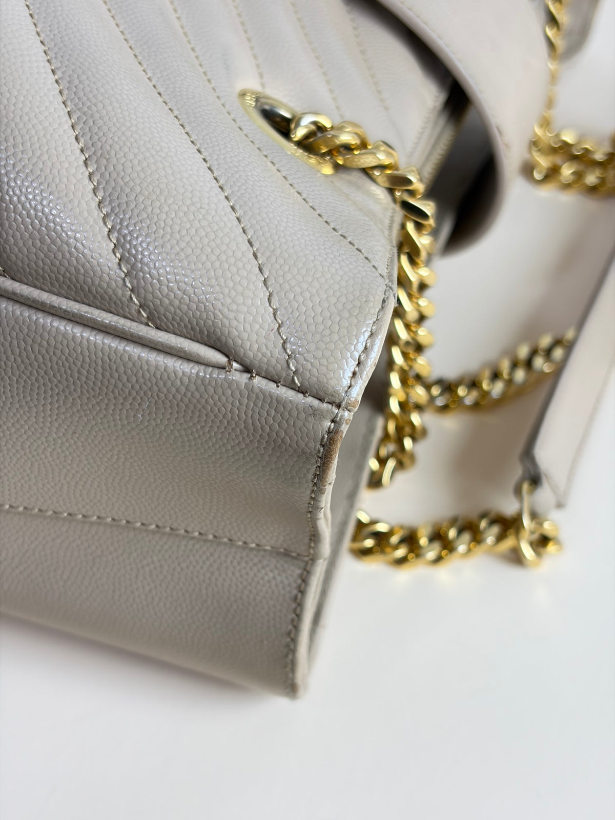 YSL dark beige grain de pouder leather monogram shopping bag