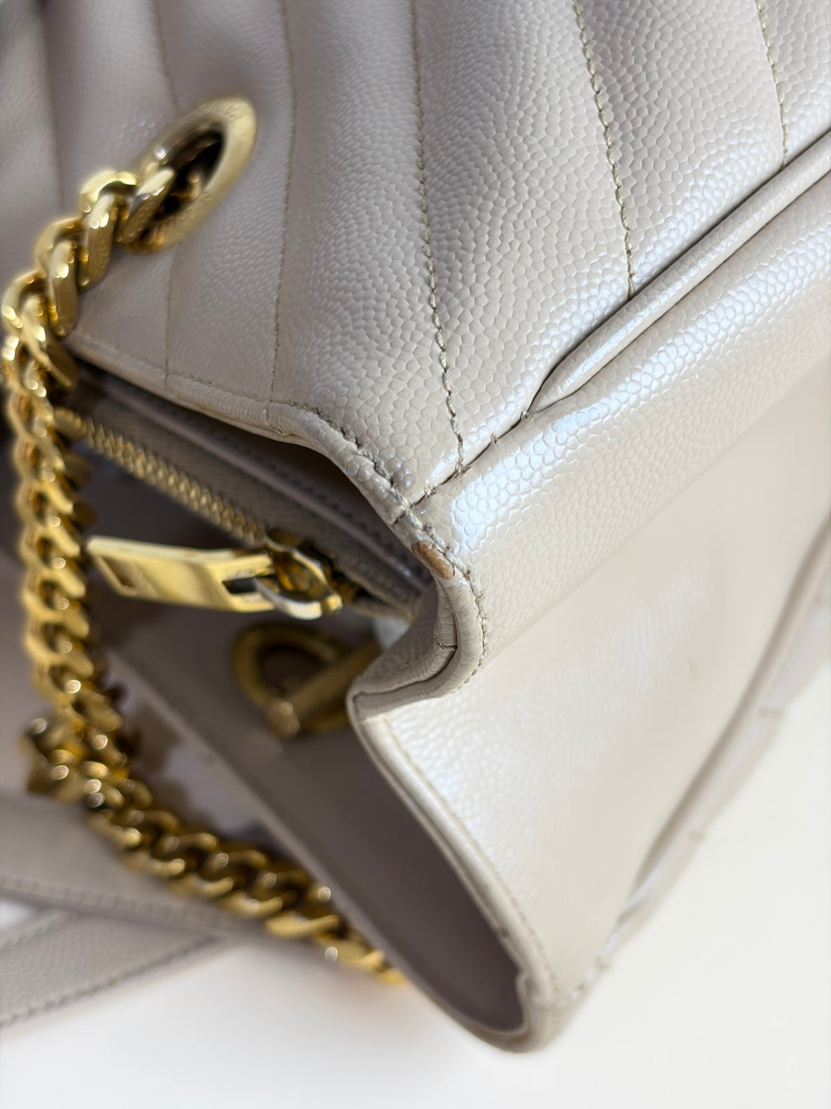 YSL dark beige grain de pouder leather monogram shopping bag